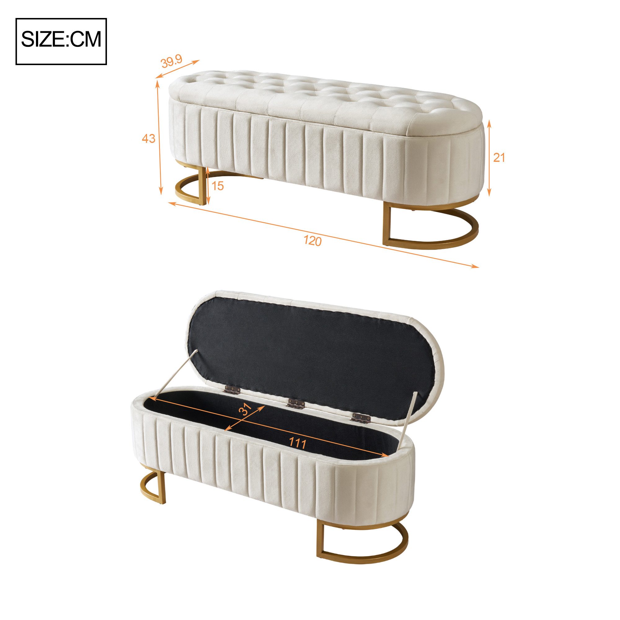 Flieks Polsterbank, Stauraum Polsterhocker Fußbank Sofabank 120x40x43cm Samtstoff