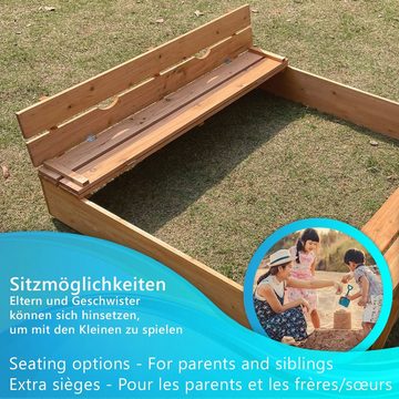 NYVI Sandkasten Kinder Sandkasten NYVIKids 115x125 cm mit Sitzbank & Deckel, Sandbox aus robustem Holz - Sandkiste Kindersandkasten