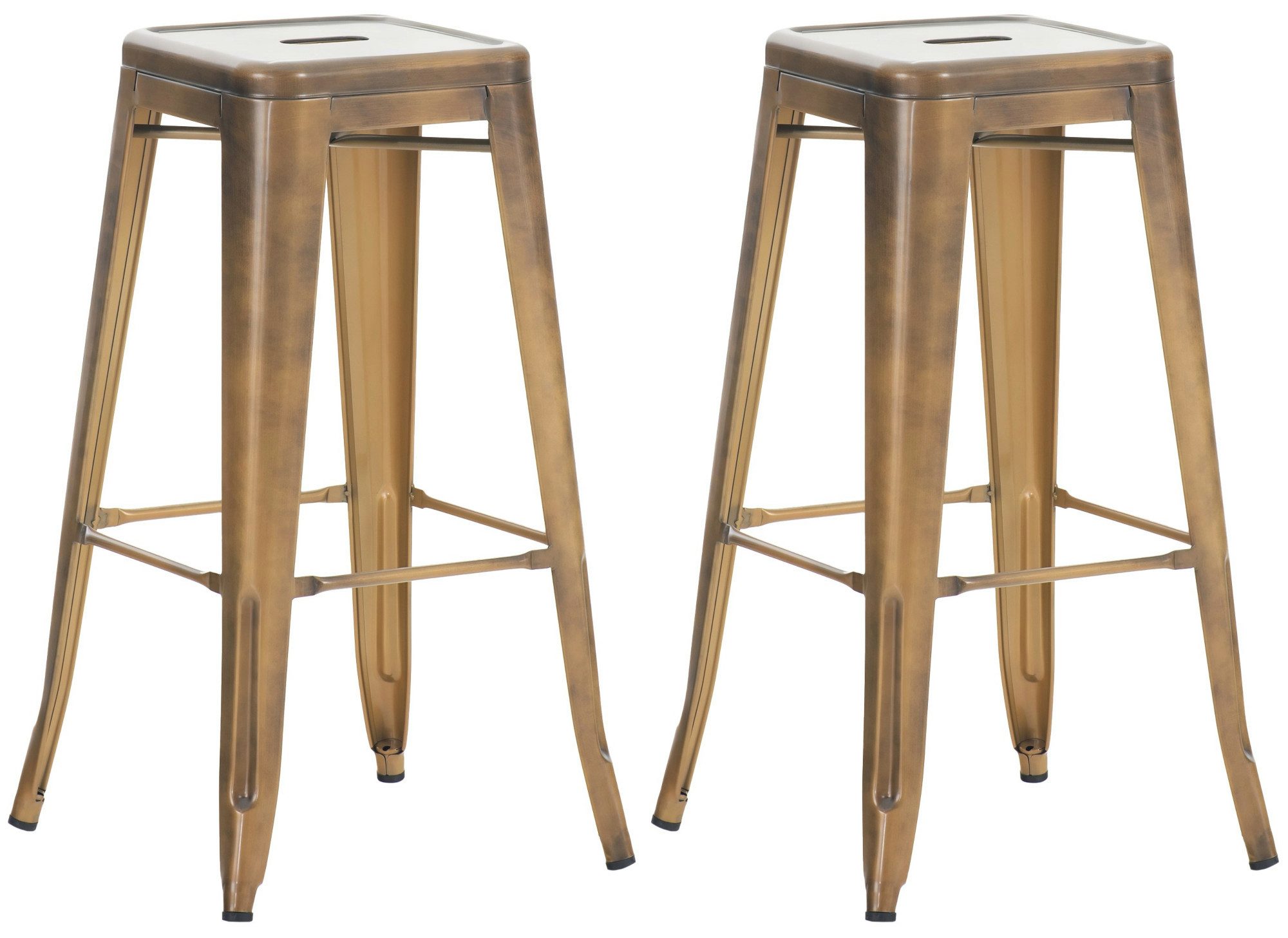 furnicato Barhocker Joshua 2er Set 43x43x76 cm Gold (1 St), Stapelbare Barstühle mit Fußstützen und praktischen Bodenschonern