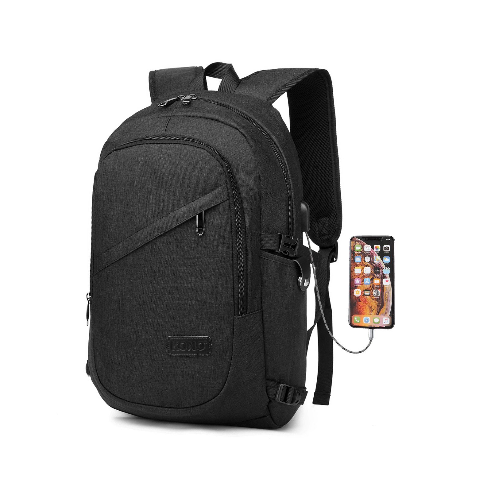 KONO Laptoprucksack, XL Laptop-Rucksack (50x30x14cm) + kleines Zahlenschloss