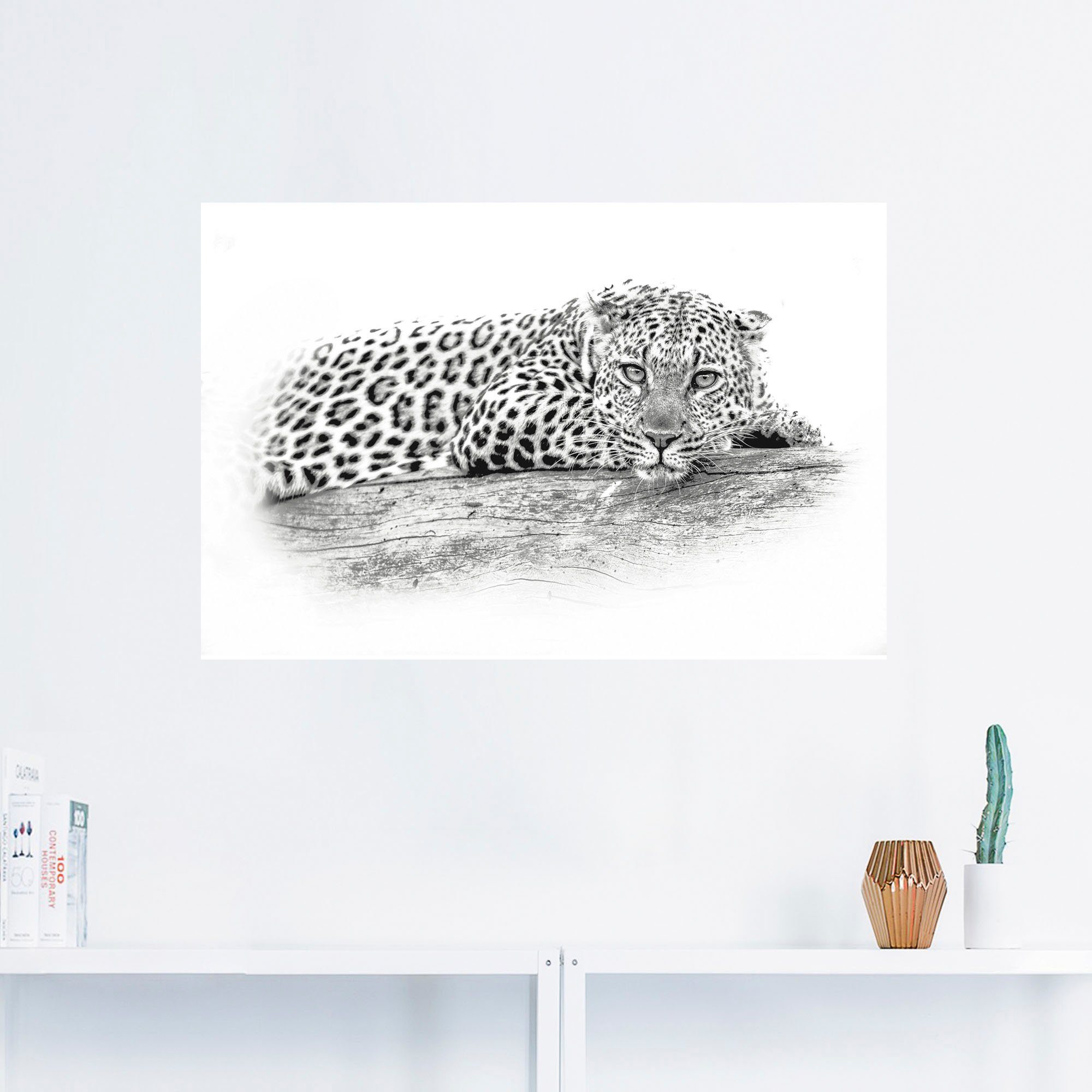 Leopard in Leinwandbild, Poster Artland Größen Alubild, St), High Wandaufkleber als Optik, Key versch. oder Wildtiere Wandbild (1