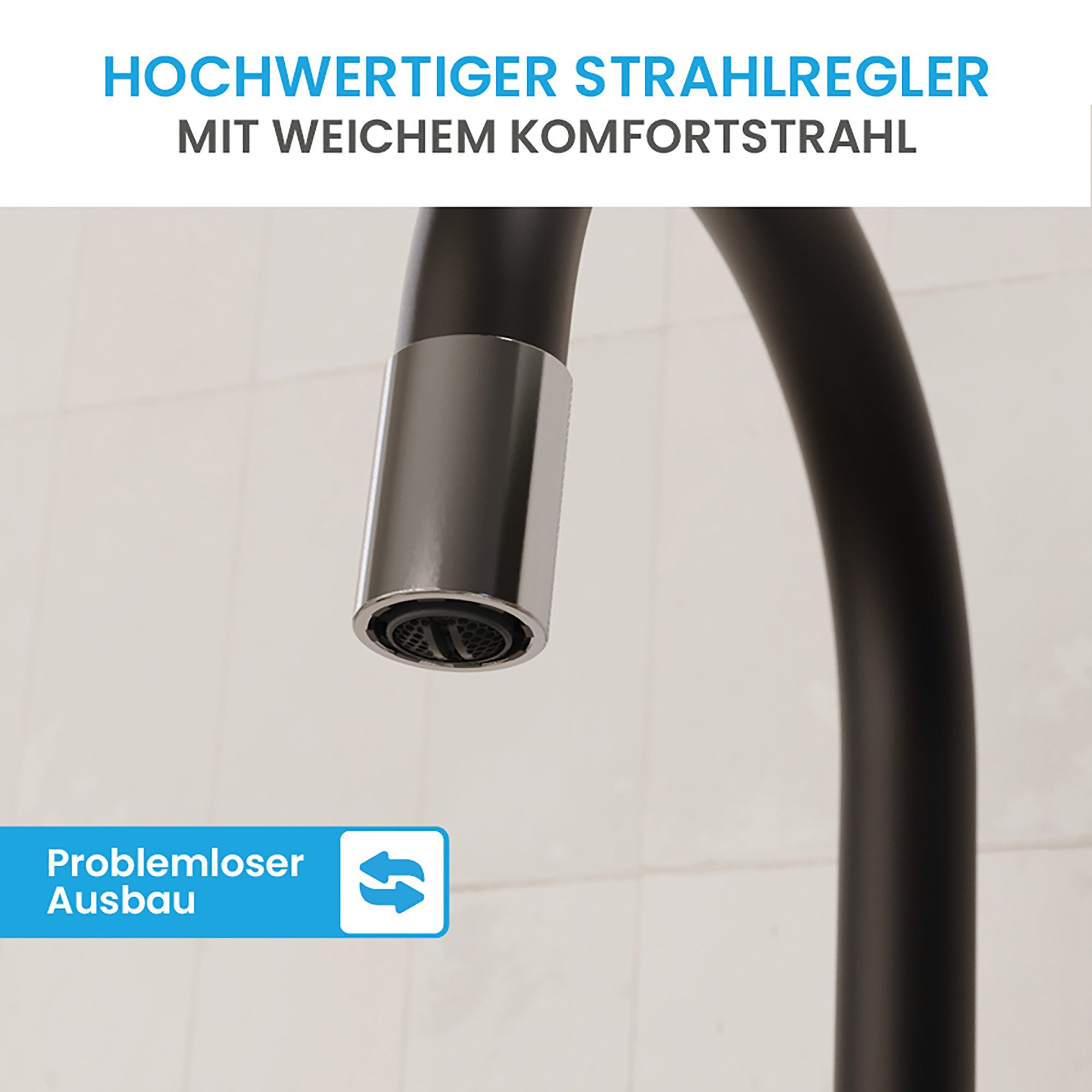 Bächlein Küchenarmatur Serio - flexible Spültischarmatur mit biegbarem Flexschlauch Einhebelmischer - Spültischbatterie