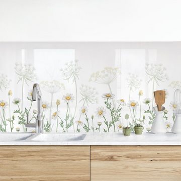 Bilderdepot24 Küchenrückwand weiß Blumen Natur Schafgarbe und Gänseblümchen, (1-tlg., Nischenrückwand - für Fliesenspiegel ohne Bohren - matt), Spritzschutz Rückwand Küche Herd - Folie selbstklebend versch. Größen