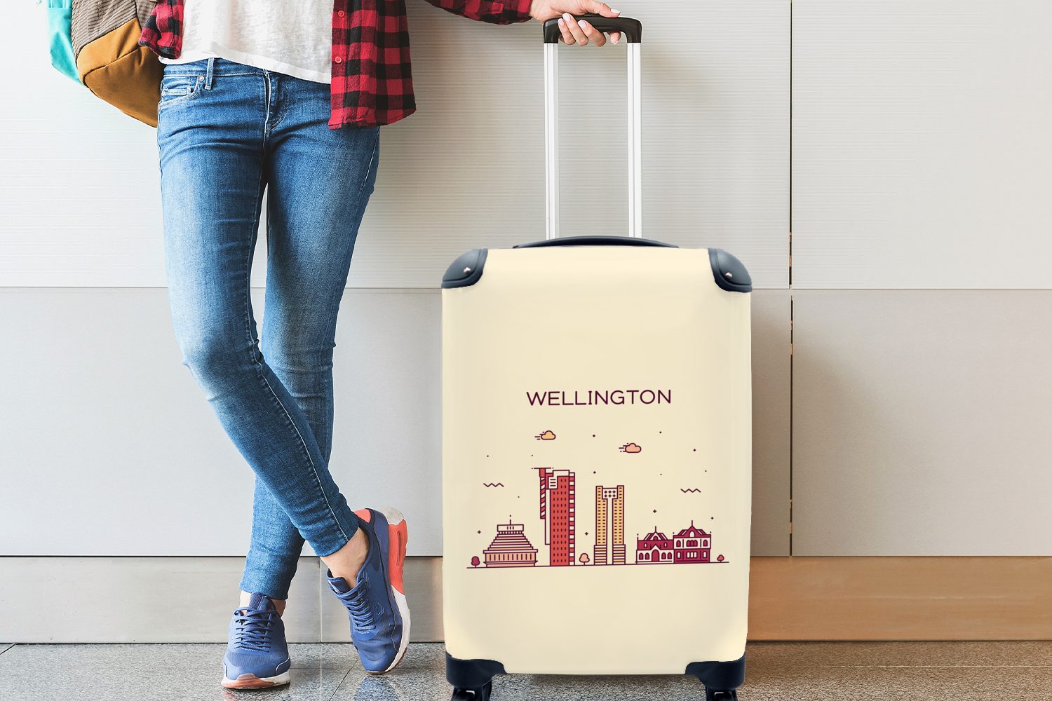 Ferien, - MuchoWow - Reisetasche Handgepäck Neuseeland, Trolley, mit Reisekoffer für Handgepäckkoffer 4 Rollen, Wellington rollen, Skyline