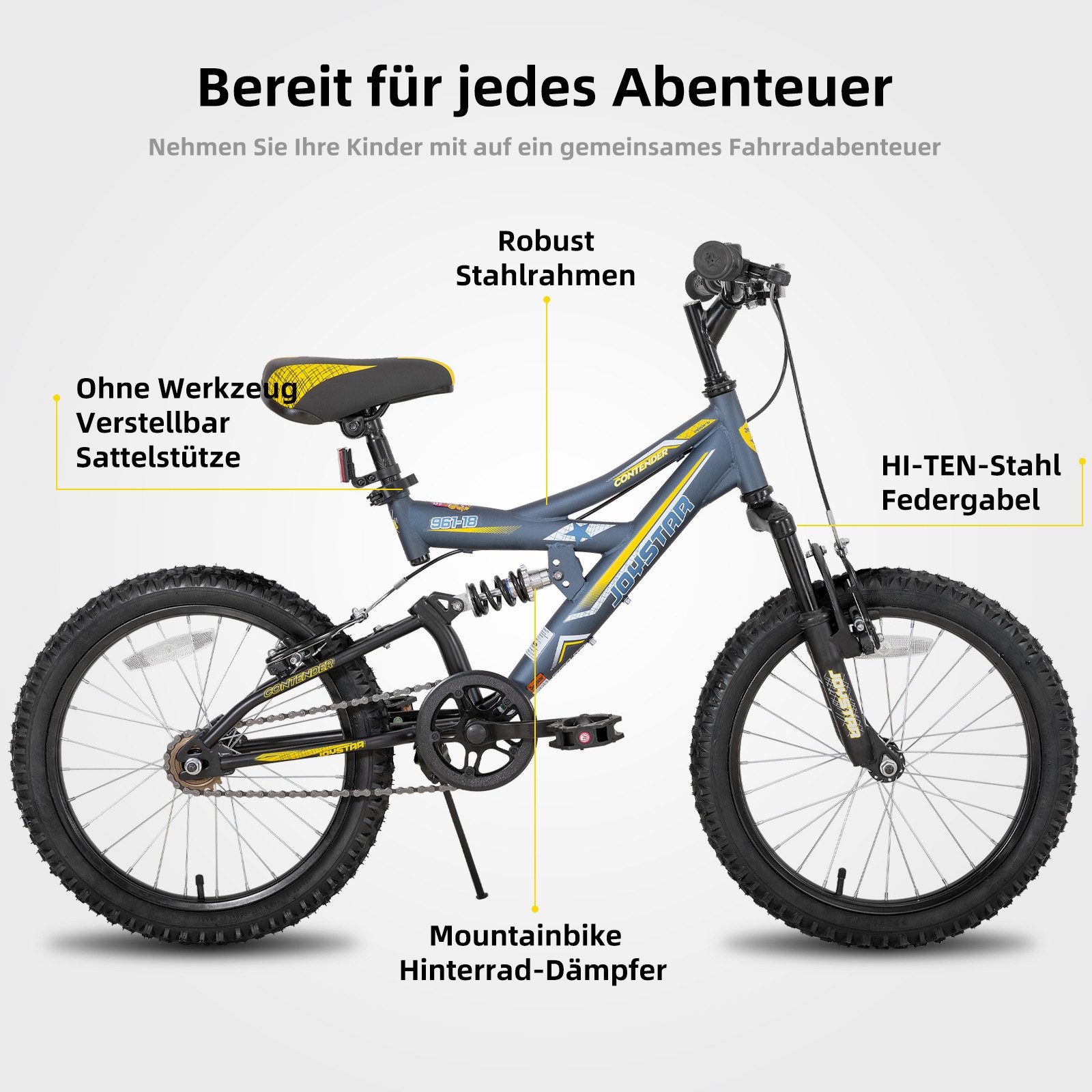 JOYSTAR Kinderfahrrad 20 Zoll bike für Jungen und Mädchen ab 7-12 Jahren Student Pendler, 1 Gang, mit vollgefedertem Stahlrahmen und 1-Gang-Antrieb mit Ständer