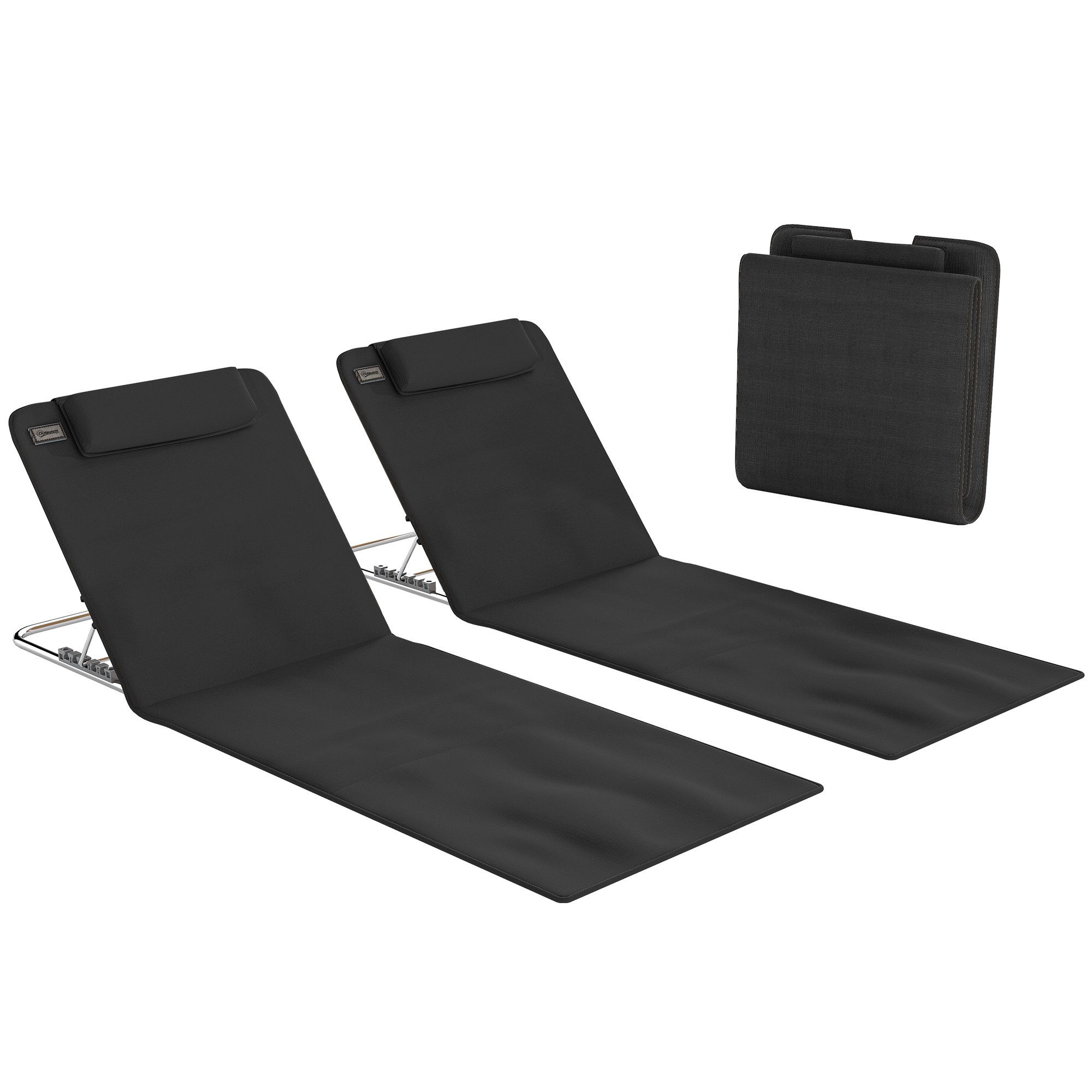 Outsunny Gartenliege 2er Set Faltbare Strandmatratze 5-stufige Höhenverstellbar Liege, Faltbare Strandliege, 2 St., Strandmatratze, Stahl, Schwarz, 134 x 48 x 33-43 cm