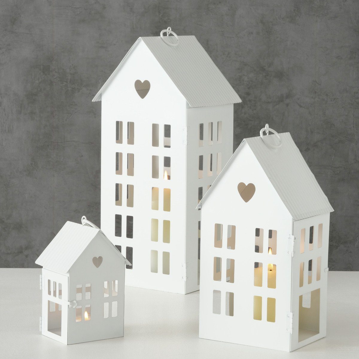 Spetebo Kerzenlaterne Laterne ALAMO 3er Set 35 / 24 / 13 cm - weiß (Set, 3 günstig online kaufen