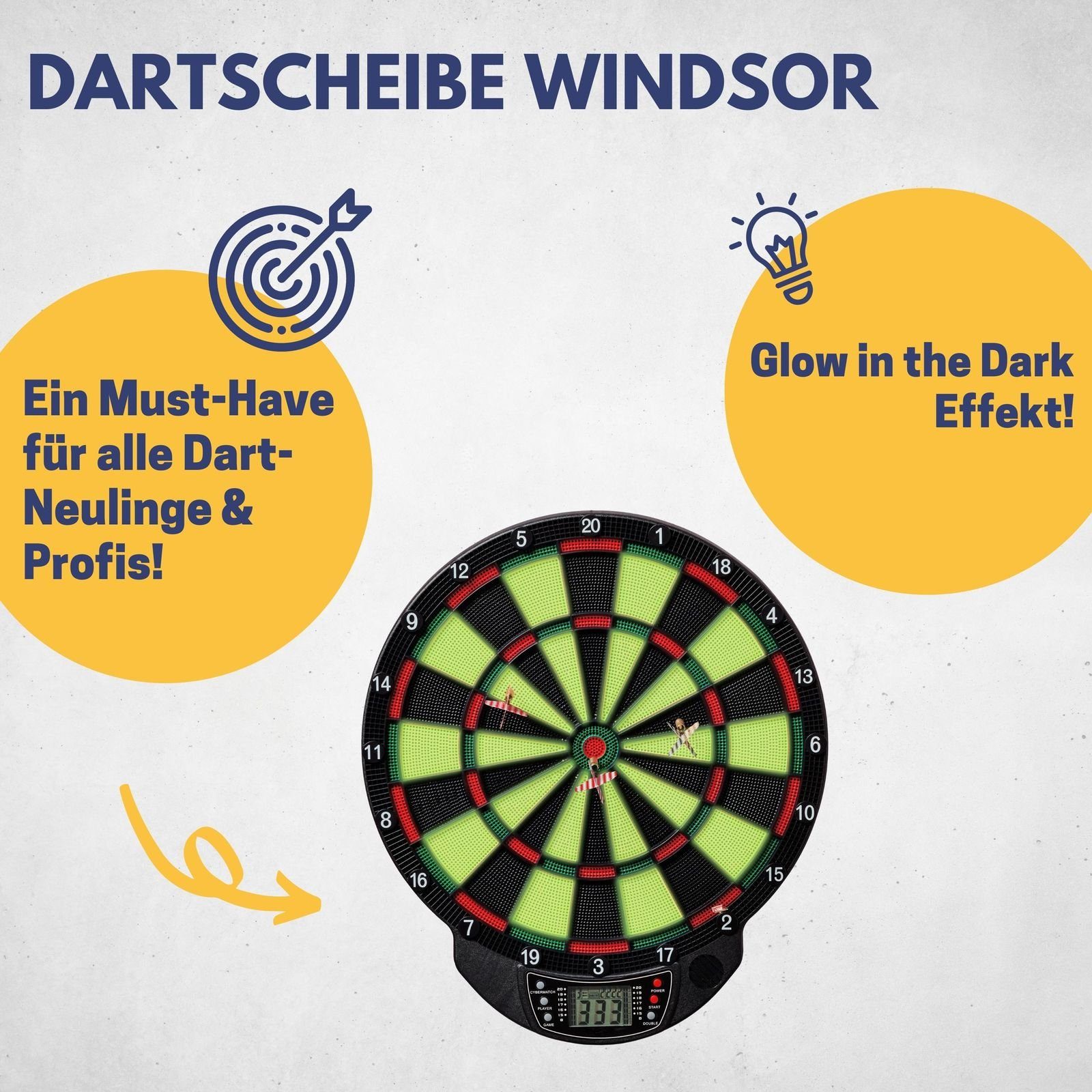 Best 6 E-Dartscheibe The Elektronische Dartpfeilen B Dartautomat mit & Windsor In Dartscheibe I Sporting 12 Ersatzspitzen Dark Dartboard, Glow