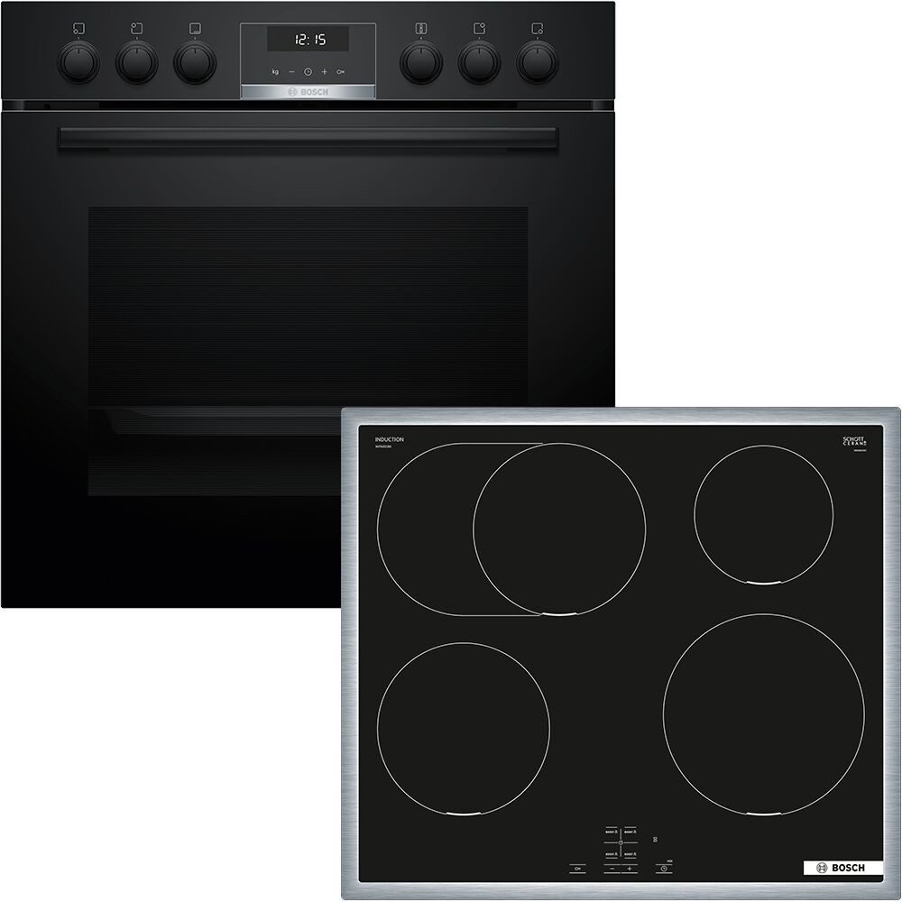 BOSCH Induktions Herd-Set HND615LS67, mit Backwagen, Hydrolyse, Backwagen mit ausziehbarer Tür für bequemes Kochen & Backen