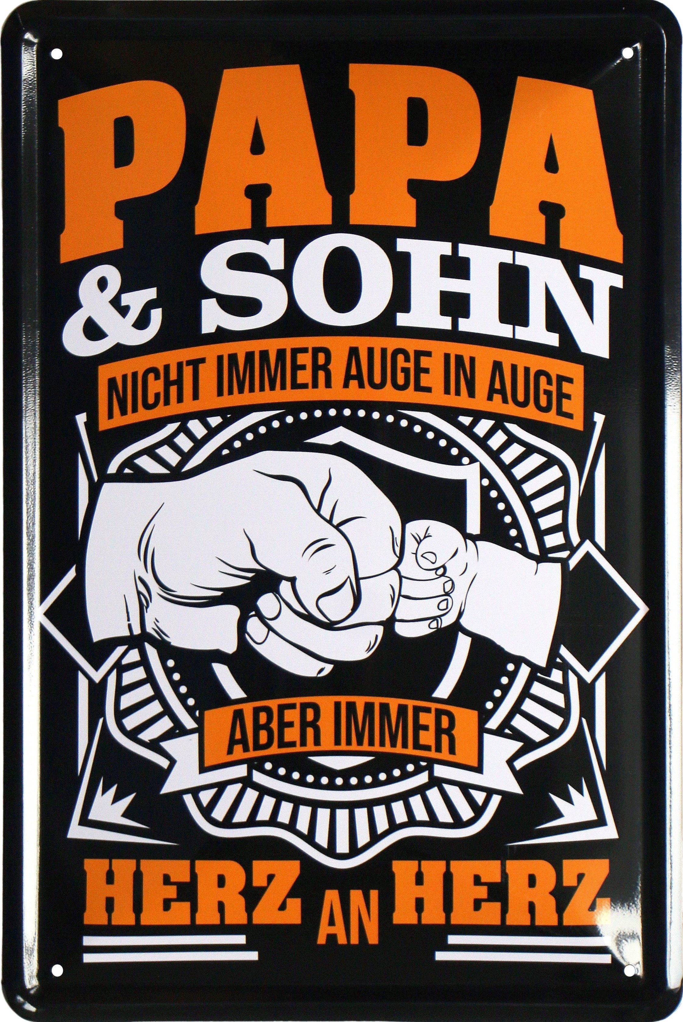 WOGEKA ART Metallbild Papa & Sohn Herz an Herz - 20 x 30 cm Retro Blechschild, Blech1561, Metallschild Wanddeko Schild Wandbild Türschild Familie