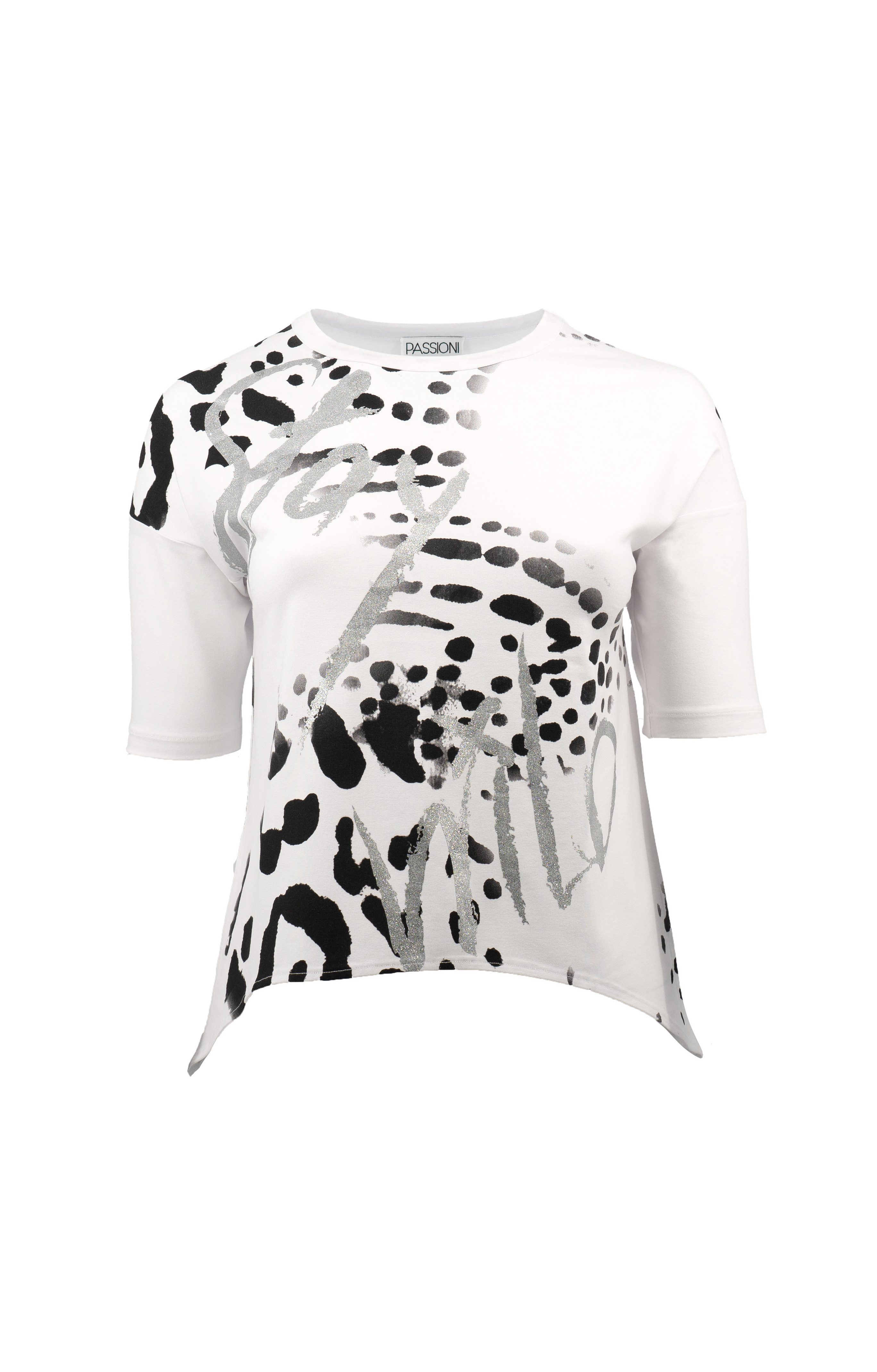 T-Shirt mit abstraktem Leoprint und Schriftzug