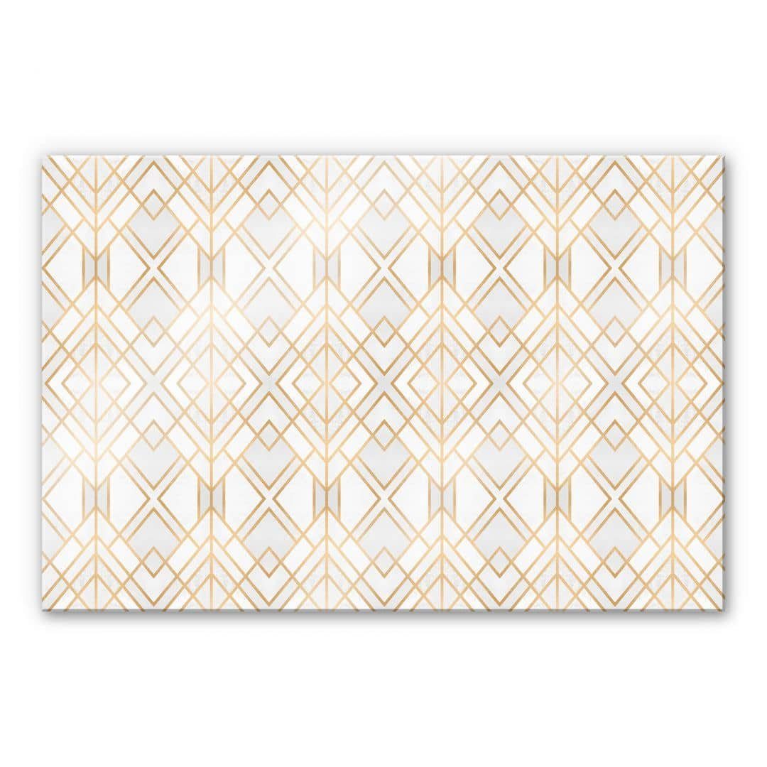 K&L Wall Art Spritzschutz Glas Küchenrückwand Gold Weiß Geometrie Nordic