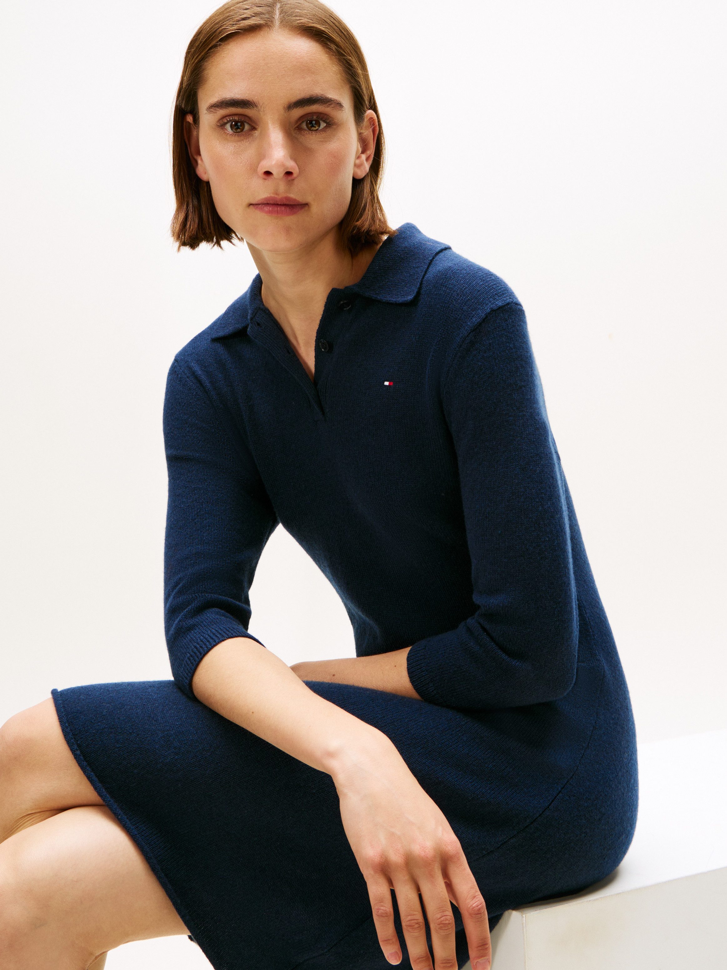 Tommy Hilfiger Strickkleid SOFT WOOL HALF SL F&F POLO DRESS aus reiner Wolle