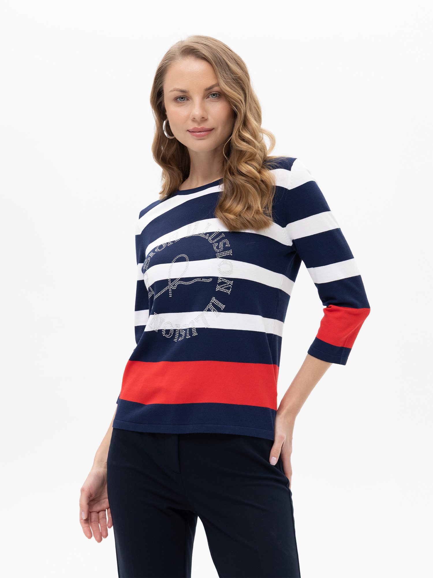 Passioni Strickpullover in blau- weiß gestreift Gestreiftes Strickshirt im günstig online kaufen