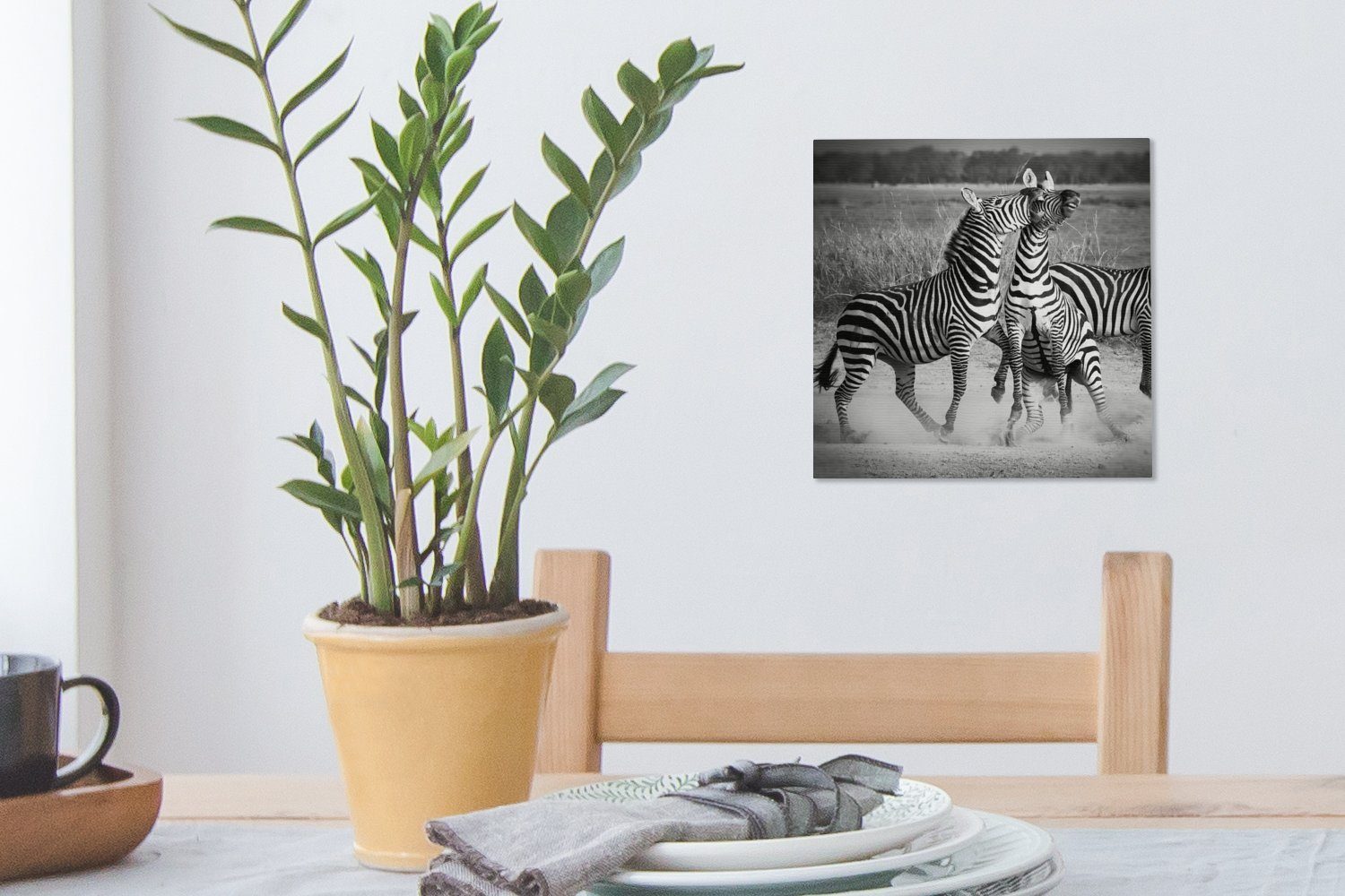 OneMillionCanvasses® Leinwand Bilder für St), Wohnzimmer Kämpfende Schlafzimmer (1 Leinwandbild Zebras,