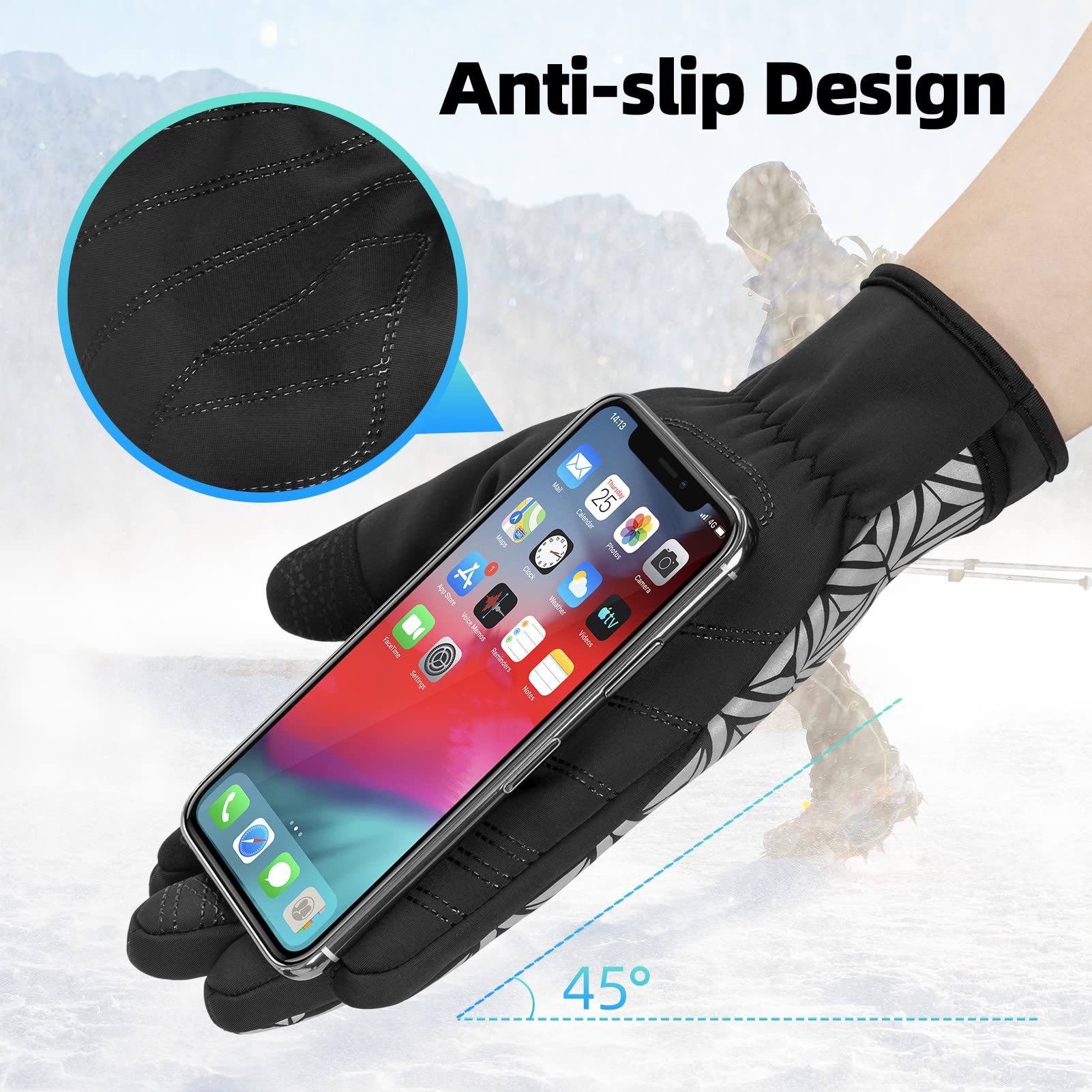 ROCKBROS Fahrradhandschuhe Winter Warme mit Touchscreen-Funktion, rutschfeste Sporthandschuhe Rutschfest und abriebfest