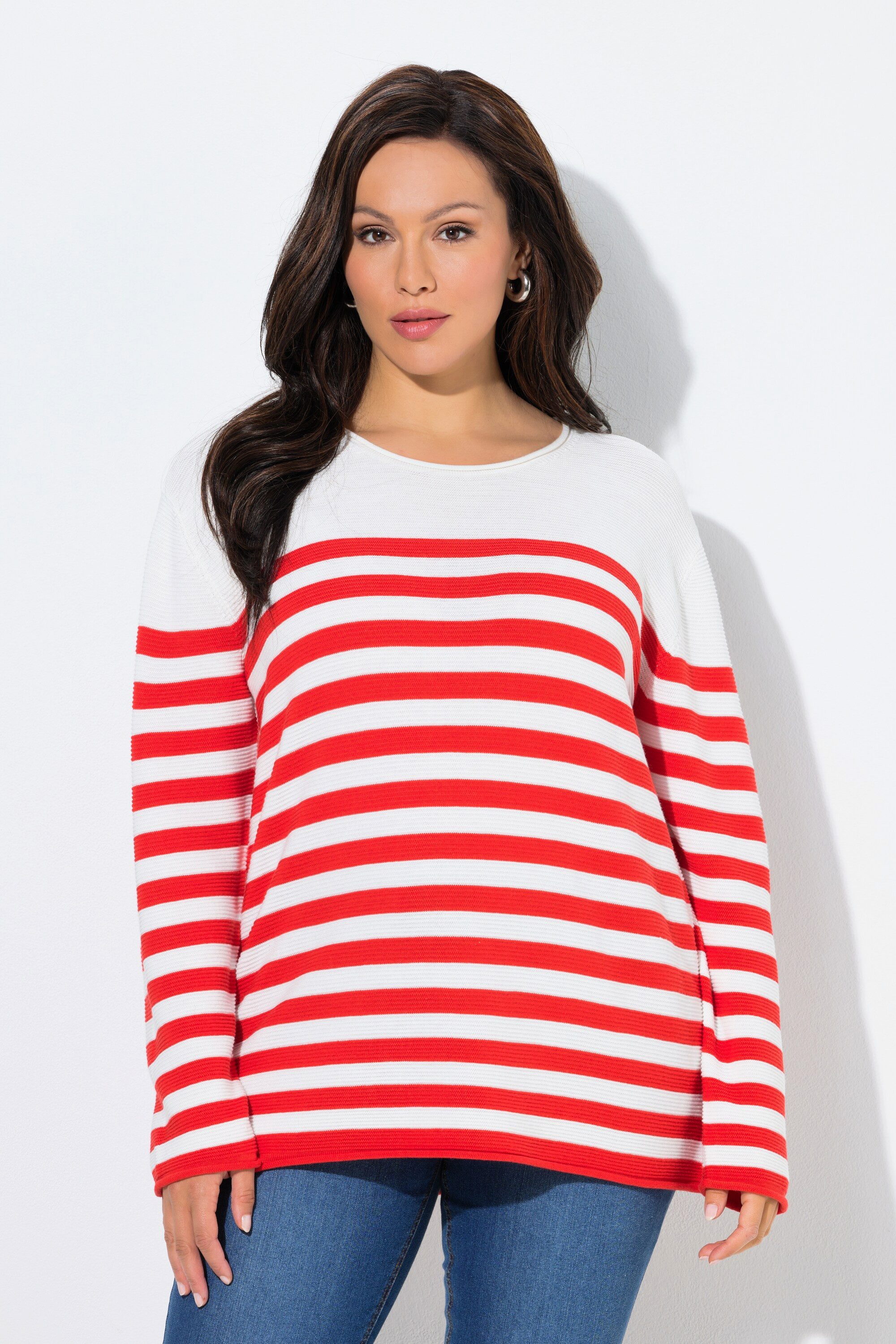 Ulla Popken Strickpullover Pullover Bretonstreifen Rundhals Langarm günstig online kaufen