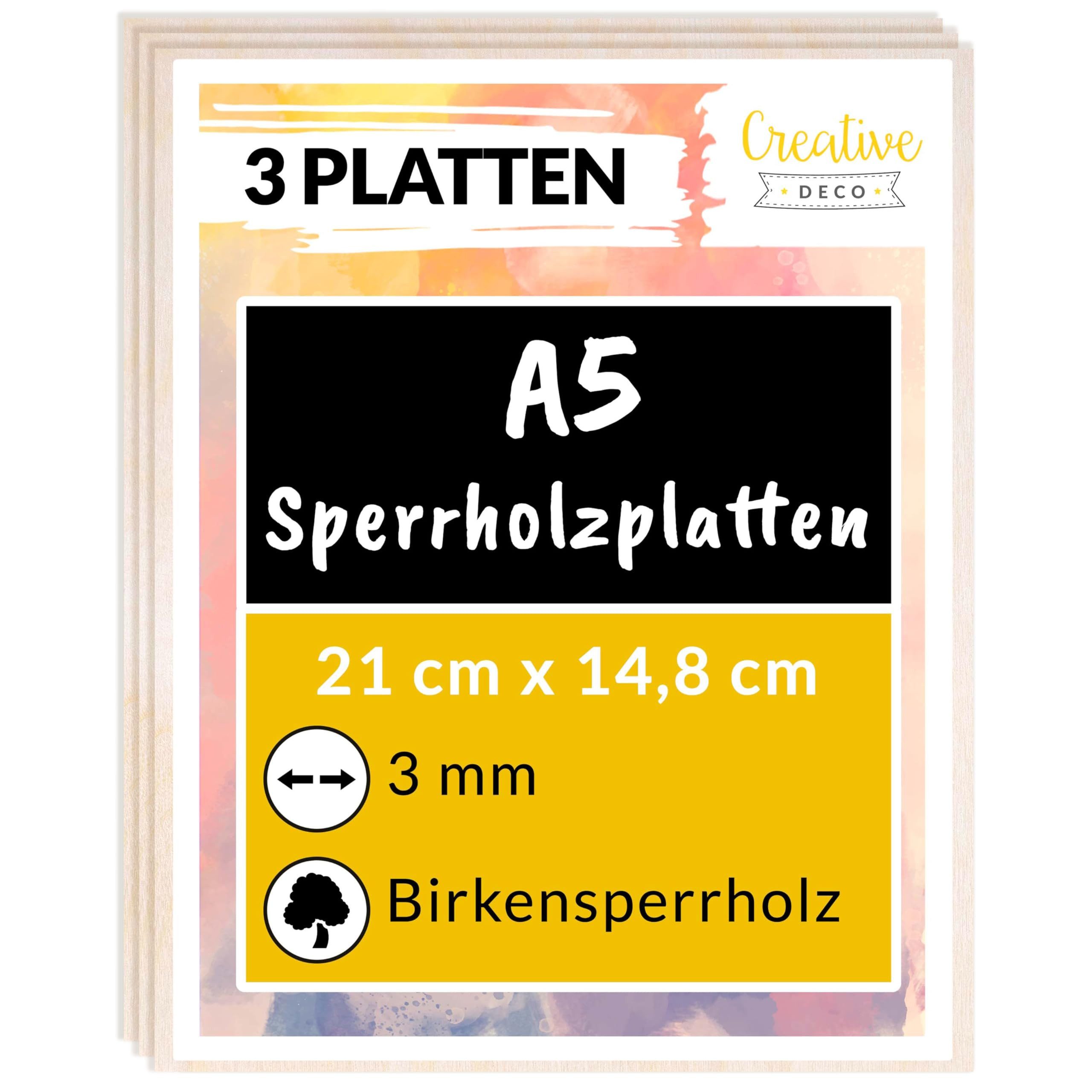 Creative Deco Bastelnaturmaterial Sperrholzplatte Stärke 3mm Birkensperrholz Dünne Holz-Zuschnitte, (3-tlg)