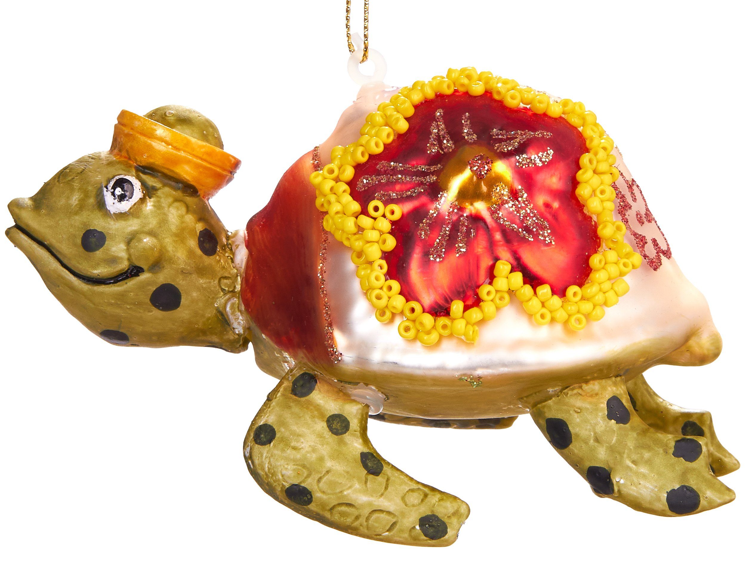 Schildkröte Weihnachtskugel Weihnachtsschmuck-Anhänger mit BRUBAKER Hut, handbemalt Mundgeblasene cm tierischer Glas, - Christbaumschmuck aus 11
