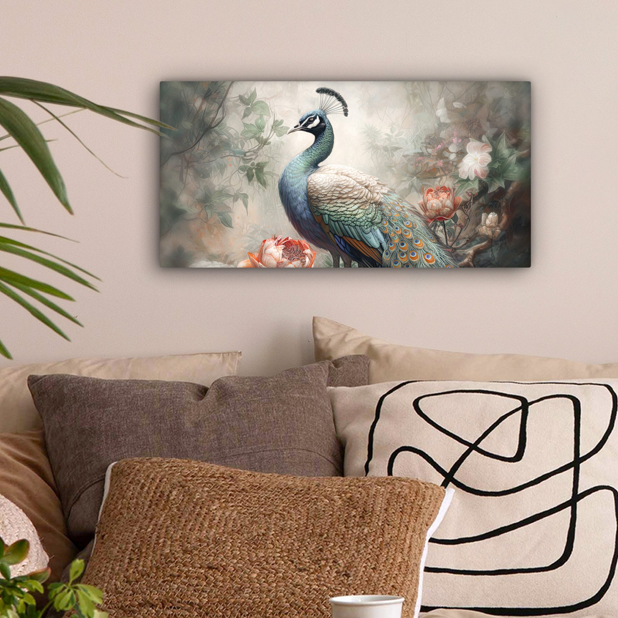 OneMillionCanvasses® Leinwandbild Panorama Pfau - Pfauenfedern günstig online kaufen