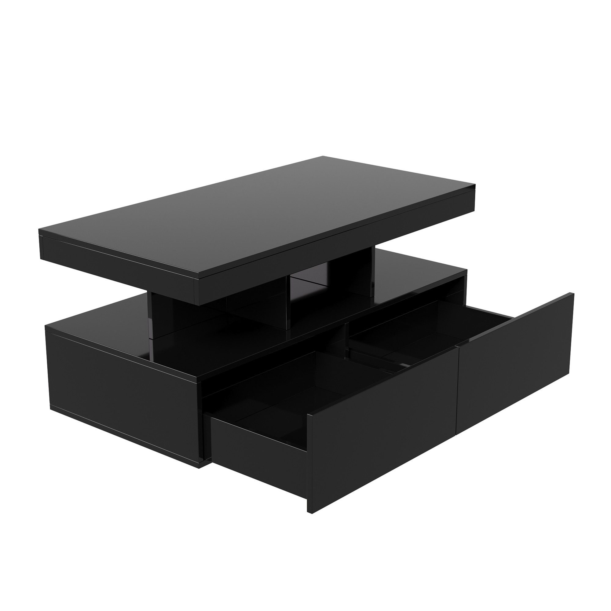 PXloue Couchtisch LED-Couchtisch mit Stauraum und modernem Design (Hochglänzender), Praktischer Tisch mit Schubladen und integrierter Beleuchtung