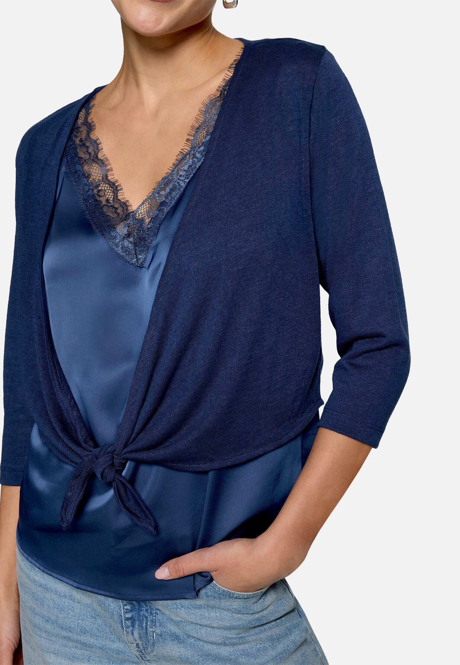 Zero Sweatjacke Damen mit 3/4 Arm Wickel-Design