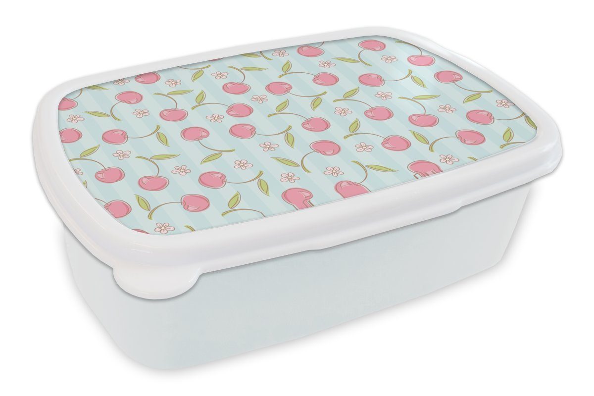 MuchoWow Lunchbox Muster - Kirschen - Sakura, Kunststoff, (2-tlg), Brotbox für Kinder und Erwachsene, Brotdose, für Jungs und Mädchen weiß