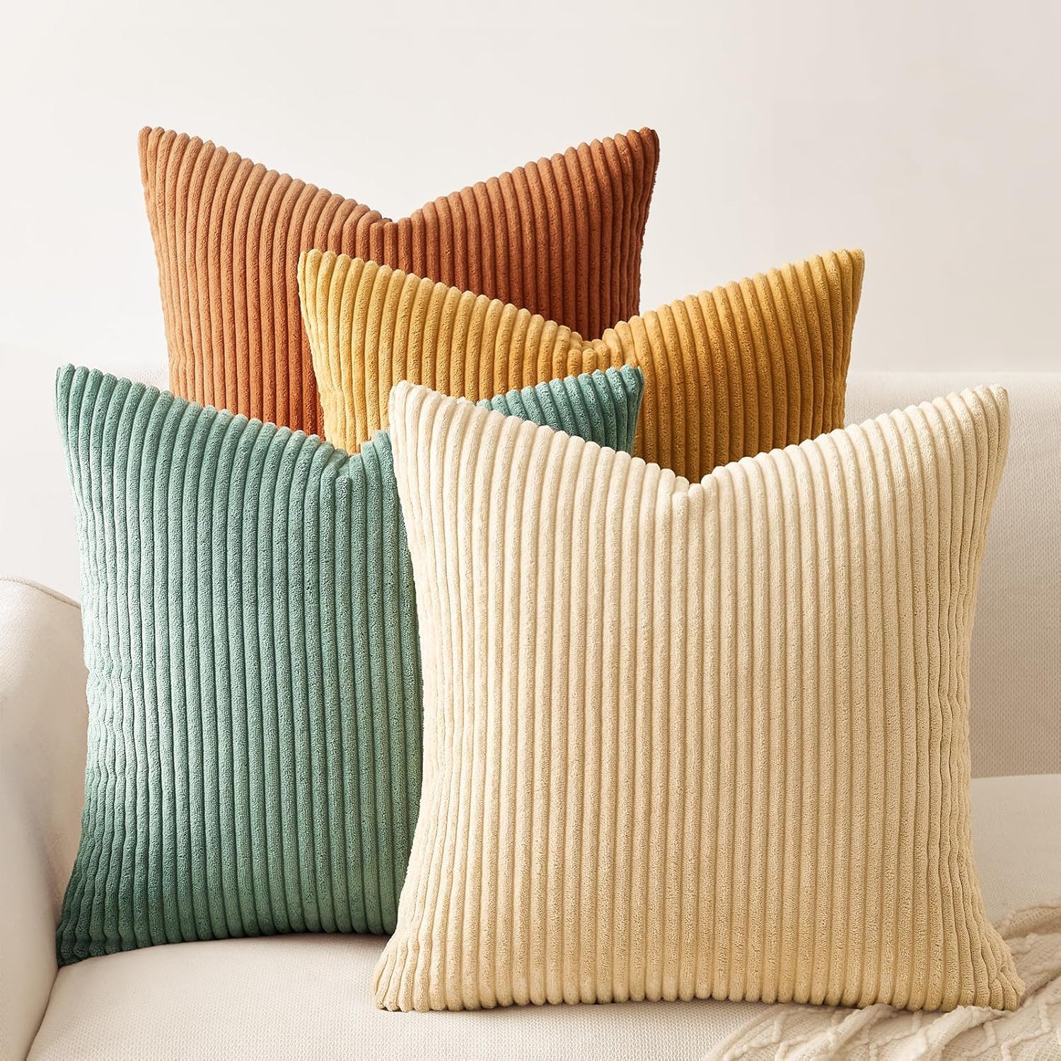 Topfinel Kissenbezüge 4er Set Kordsamt, Orange Blau, Gr. 50 cm x 50 cm