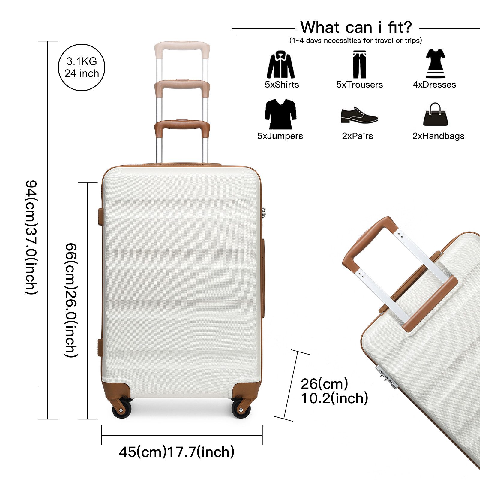 KONO Hartschalen-Trolley Handgepäck Leicht Hartschalenkoffer aus ABS Reisekoffer mit 4 Rollen