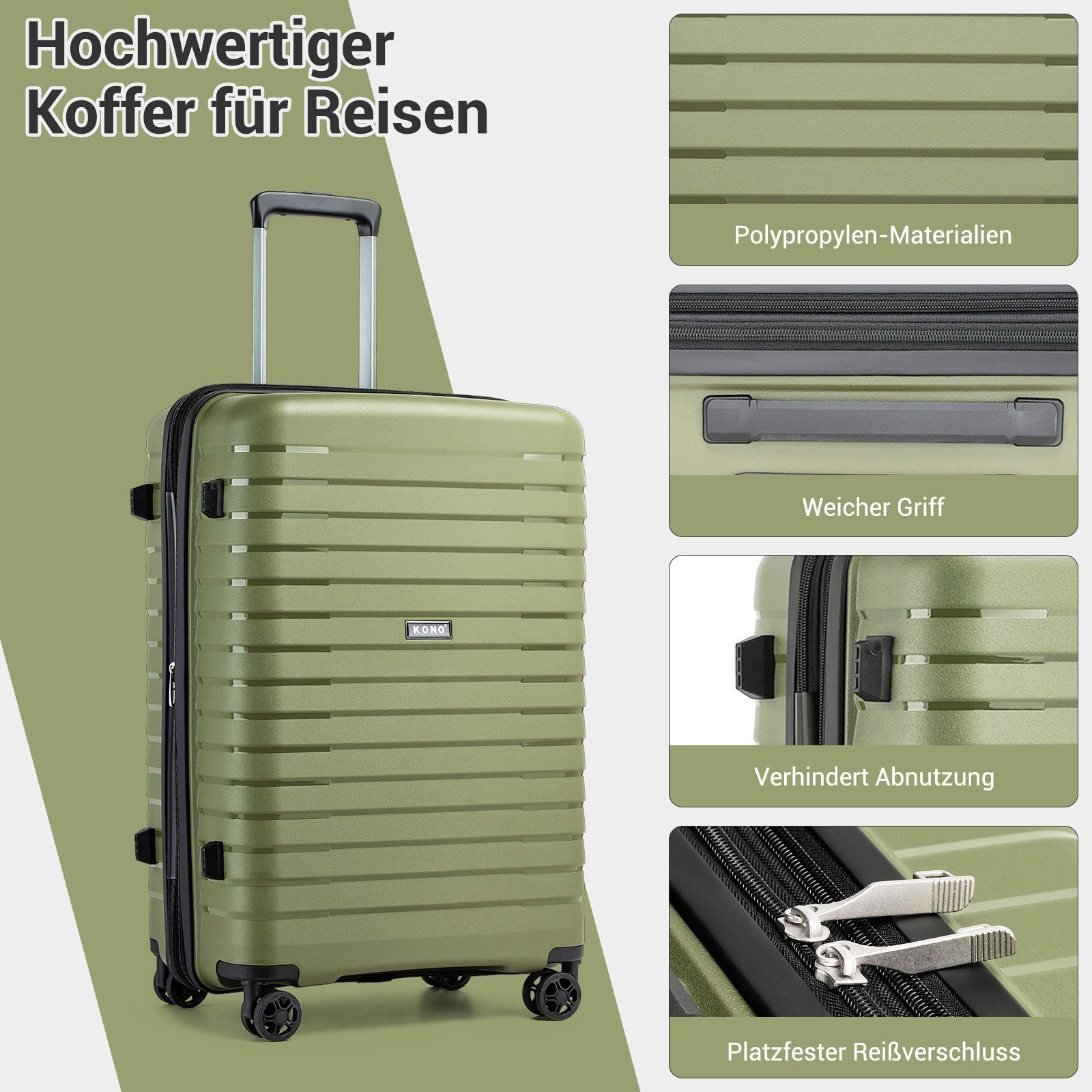 KONO Koffer Hardschale-Kabinentrolley aus Kratzfestem PP mit Becherhalter – Bild 5 von 5