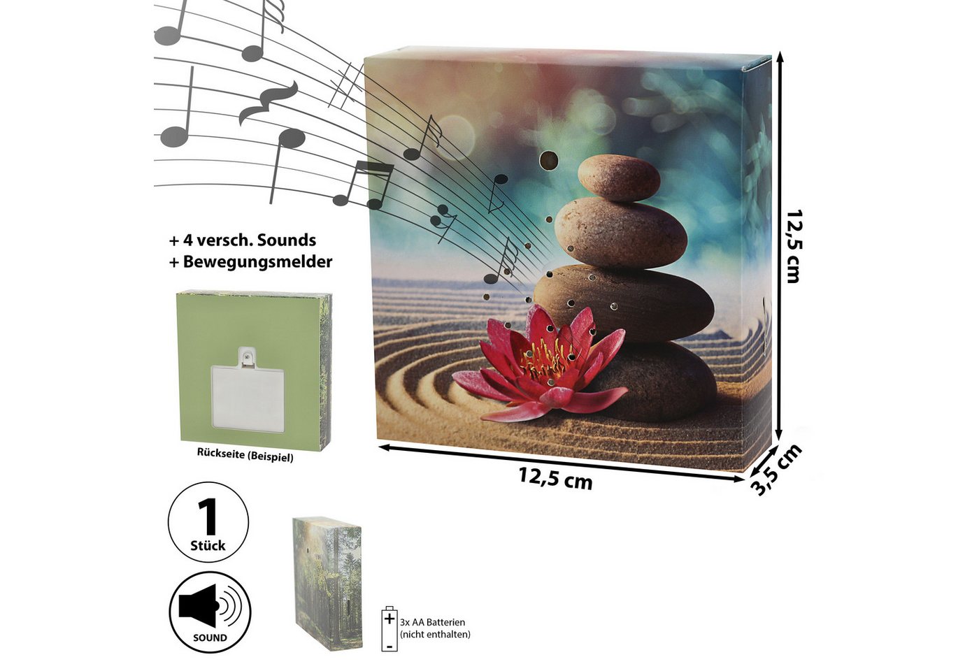 Thumbnail - CEPEWA Bewegungsmelder Soundbox 'Steine' Bewegungssensor 12x12x3,5cm Pappe Kunststoff