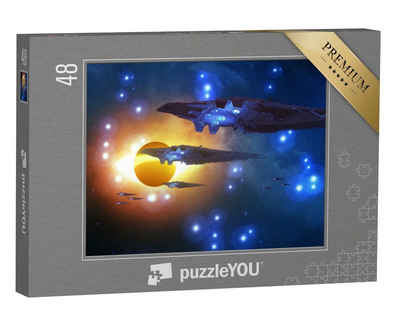 puzzleYOU Puzzle Sci-Fi-Szenerie mit Raumschiffen im Weltraum, 48 Puzzleteile, puzzleYOU-Kollektionen Illustrationen