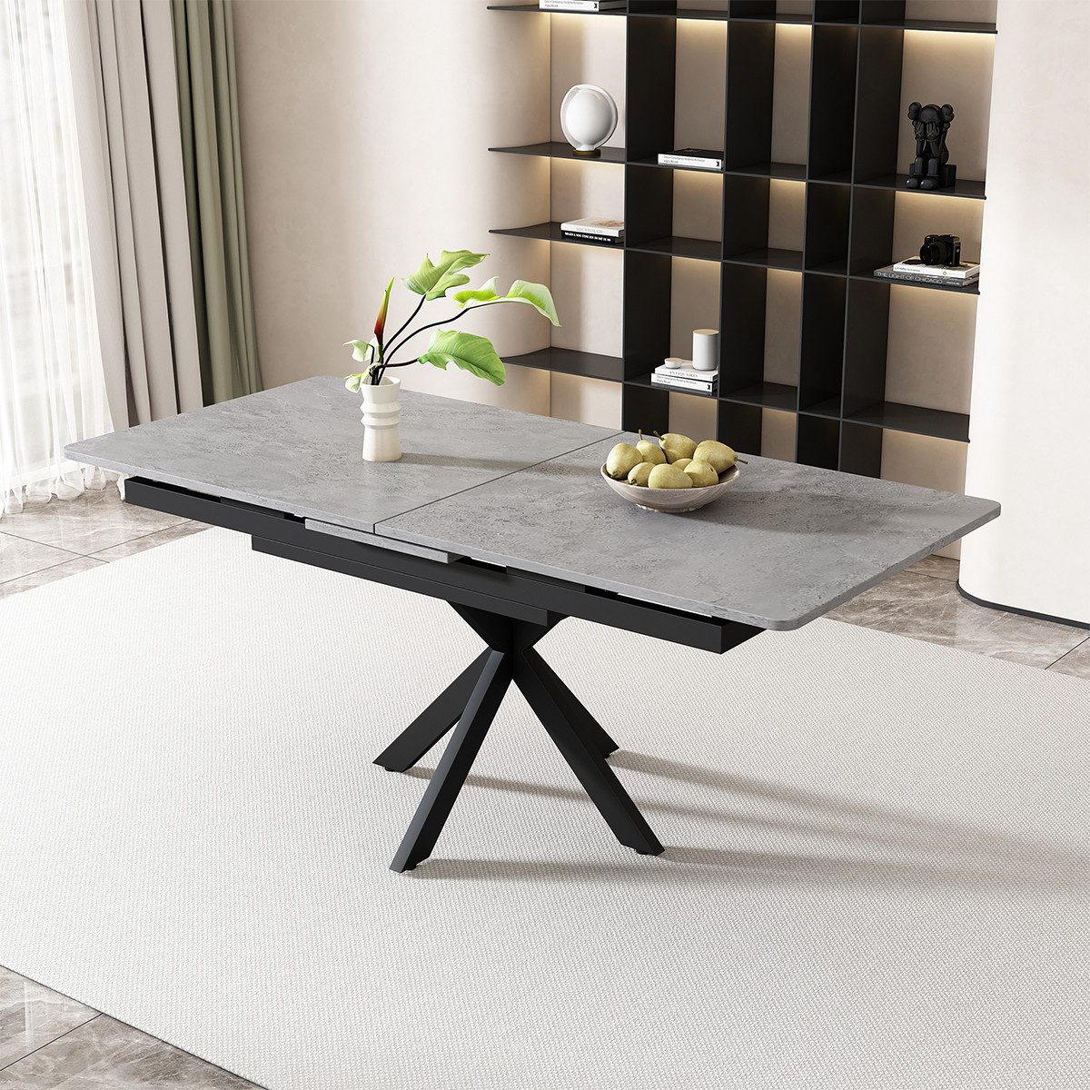 XDeer Esstisch Esstisch Erweiterbarer Kreuzbein-Design Zementmuster, günstig online kaufen