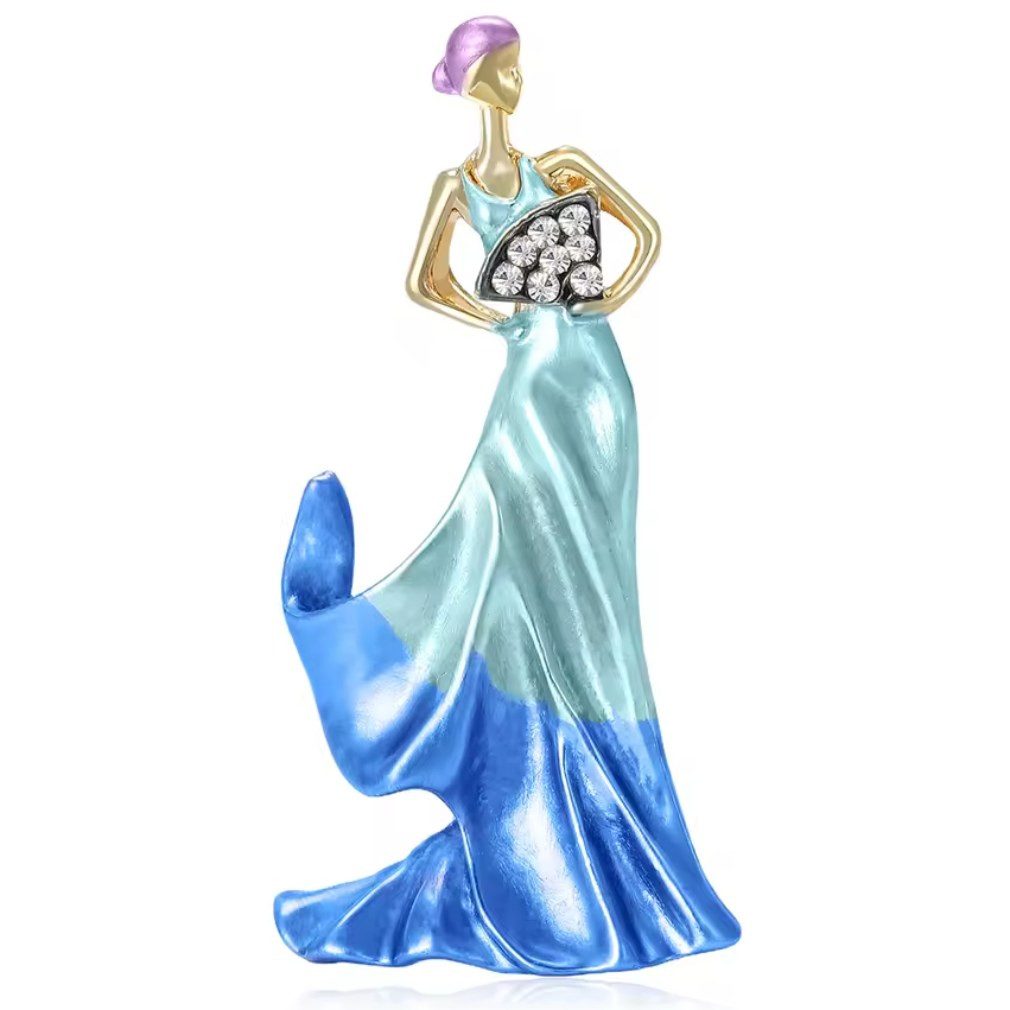 Dark-Desires Brosche Vintage Brosche elegante Frau mit Fächer, Damen Brosche vintage Accesssoire retro Anstecknadel