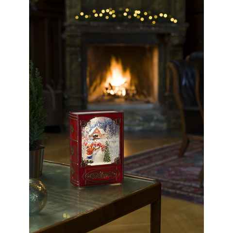 KONSTSMIDE LED Laterne Weihnachtsdeko rot, LED fest integriert, Warmweiß, LED Wasserlaterne, rot, Buch, "Schneemann mit Kind"