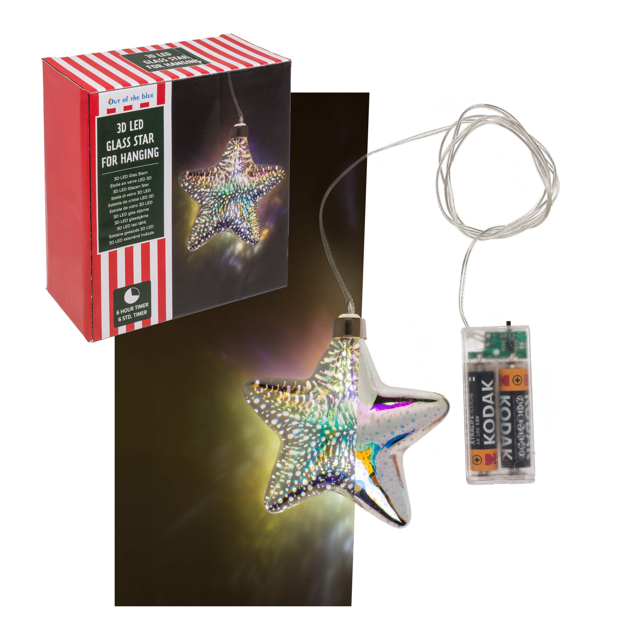 Out of the Blue LED Dekolicht 3D LED Glas Stern 10cm mit Timer Batteriebetr günstig online kaufen