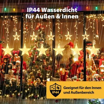 Salcar LED-Lichterkette 2m Sterne LED Lichterkette Außen Lichtervorhang Innen Weihnachten IP44, 8 Beleuchtungsmodi und Memory-Funktion mit Fernbedienung Warmweiß