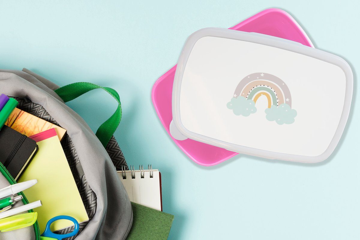 Kunststoff Sterne Kinder, Brotdose Erwachsene, Regenbogen - (2-tlg), MuchoWow - rosa Lunchbox für Punkte - Snackbox, Brotbox Kunststoff, Wolken Kinder, Mädchen, -