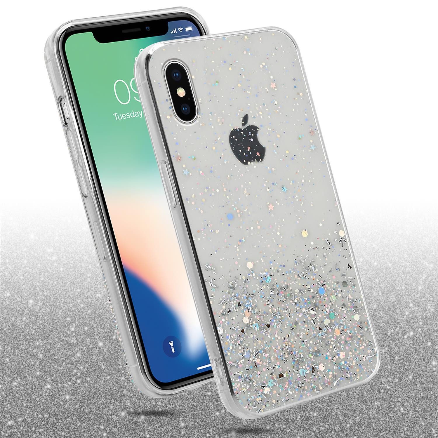Cadorabo Handyhülle für iPhone X / XS Hülle Apple iPhone X / XS, Flexible TPU Silikon Handy Schutzhülle - Hülle - mit Glitzer
