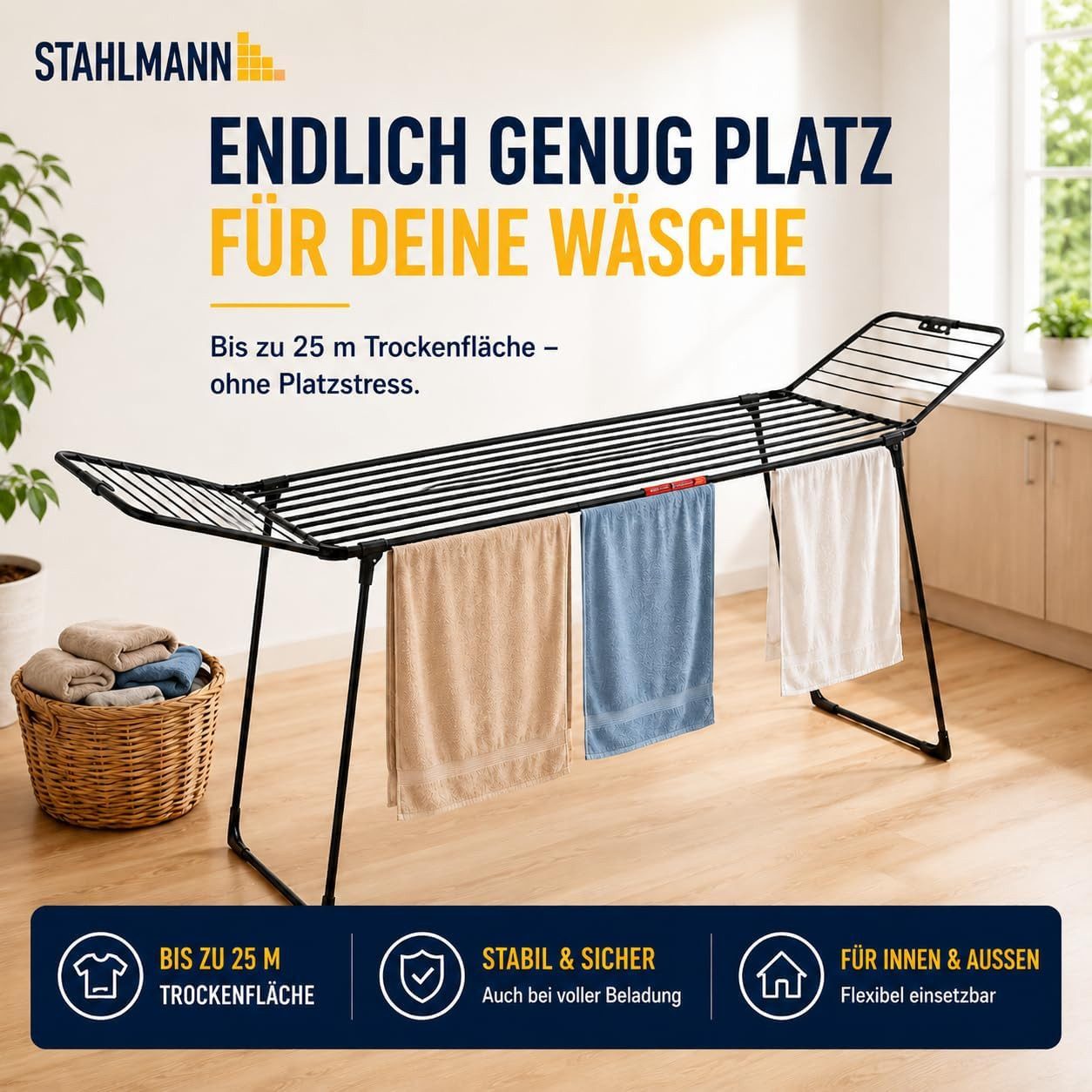 STAHLMANN Wäscheständer Premium XL [25 m Trockenfläche], Ausziehbar, Rollen, Made in EU, 25 m Trockenfläche · Ausziehbar · Made in EU – Bild 4 von 5