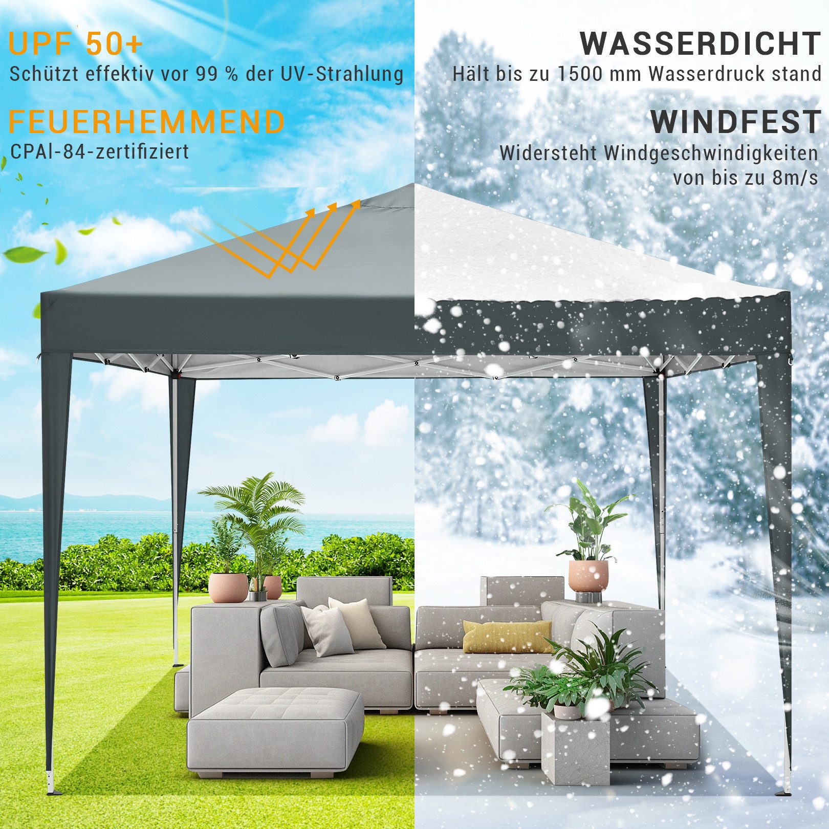 LUCKZON Pavillon 3x3m Pavillon, wasserdicht,UV-Schutz 50+, günstig online kaufen