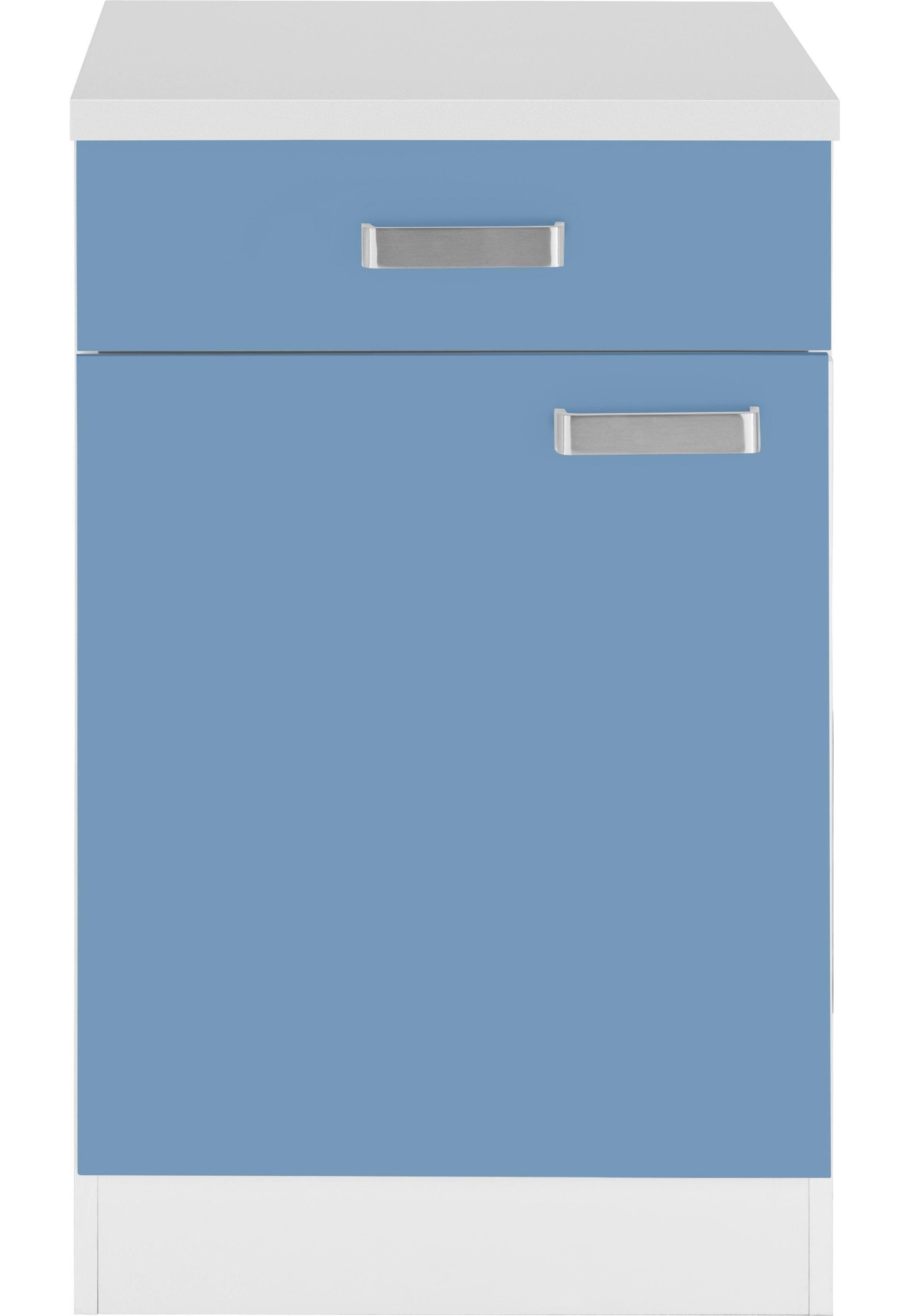 wiho Küchen Unterschrank Husum 50 cm breit himmelblau/weiß