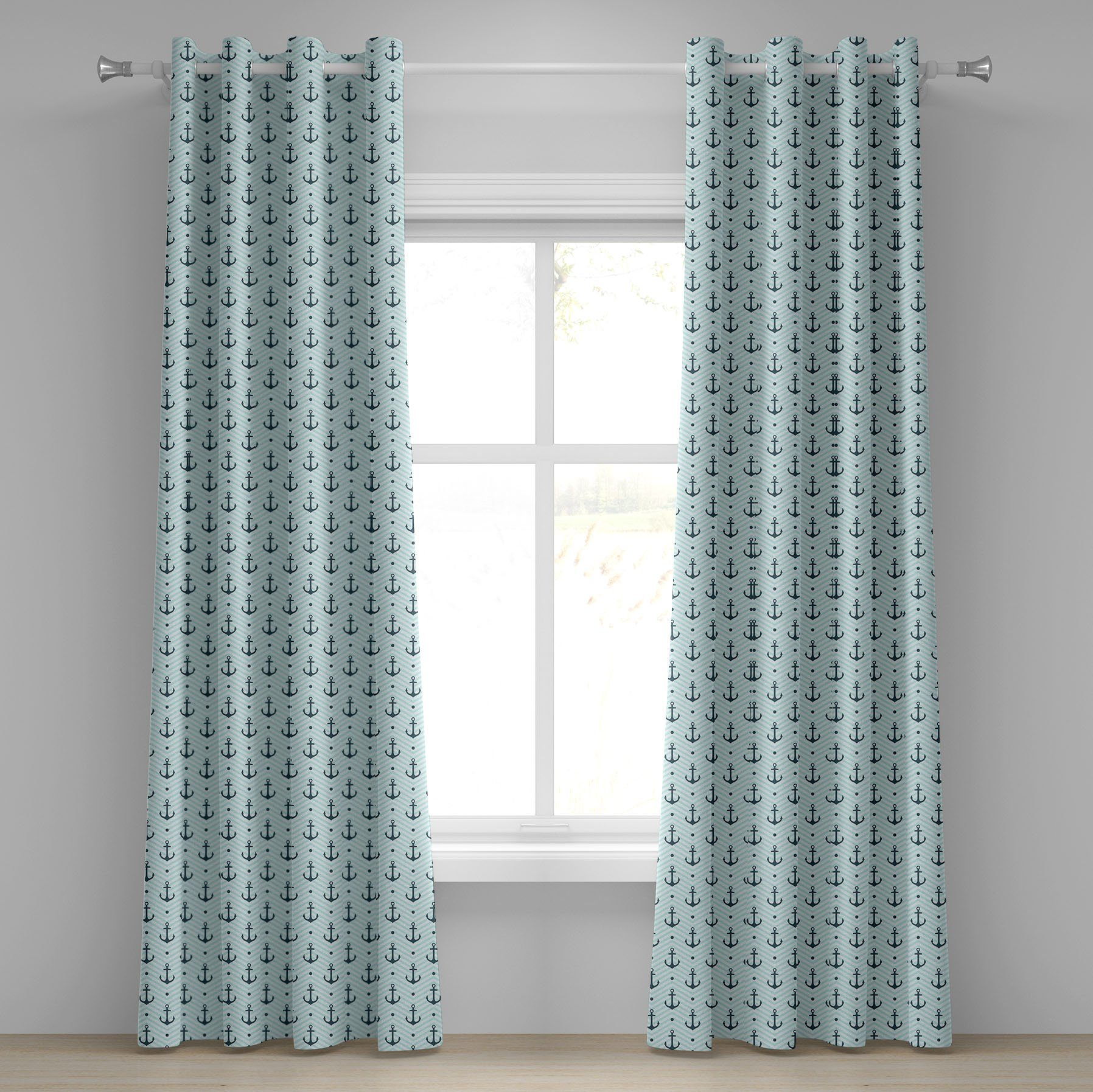 Gardine Dekorative 2-Panel-Fenstervorhänge für Schlafzimmer Wohnzimmer, Abakuhaus, Anker Zick-Zack-Chevron Anchors