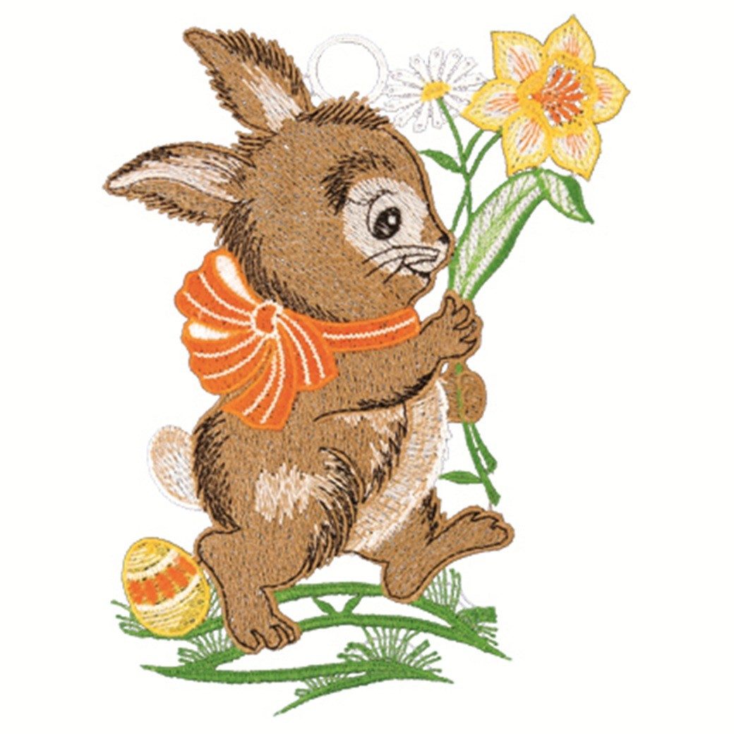 W. Reuter & Sohn - Plauener Spitze® Fensterbild Fensterbild "Hase", farbig, 16 x 22 cm, Plauener Spitze