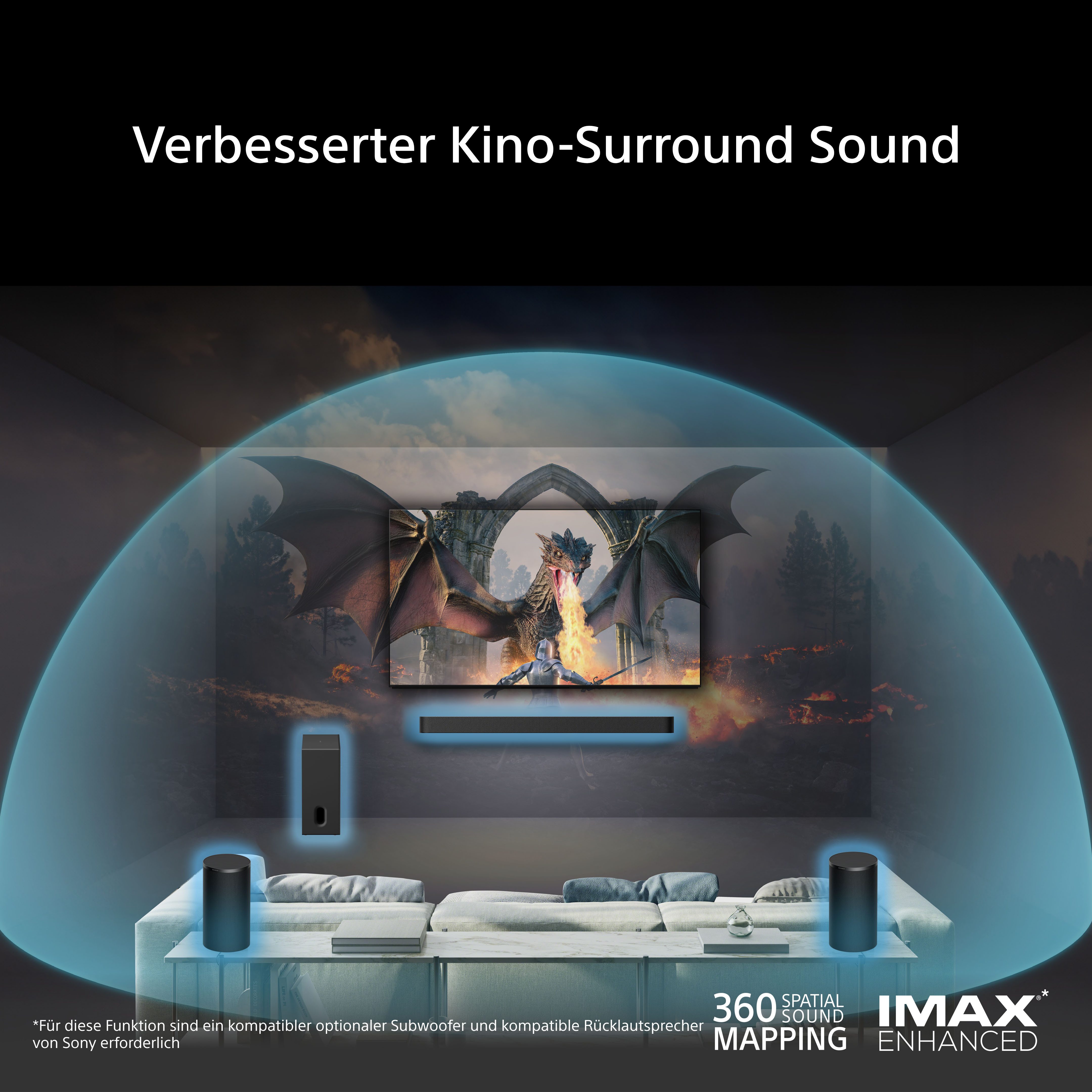 Sony BRAVIA Theatre Rear 9 SA-RS 9 Surround-Lautsprecher (Bluetooth, WLAN (WiFi), 200 W, Für Soundbar/Heimkino-Soundsystem, SA-RS9, Modell 2026) – Bild 4 von 5