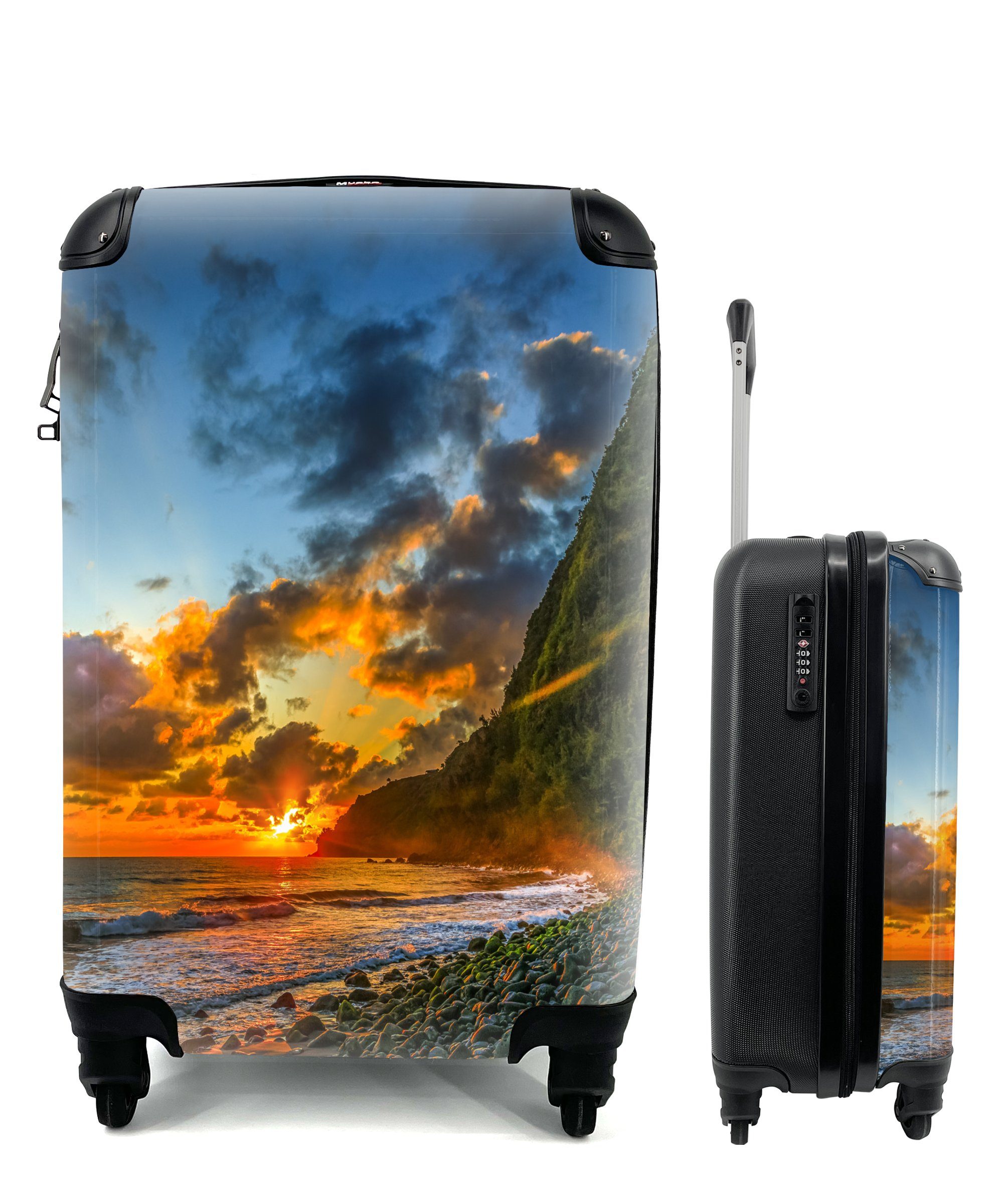 MuchoWow Handgepäckkoffer Sonnenuntergang an der Küste von Hawaii, 4 Rollen, Reisetasche mit rollen, Handgepäck für Ferien, Trolley, Reisekoffer
