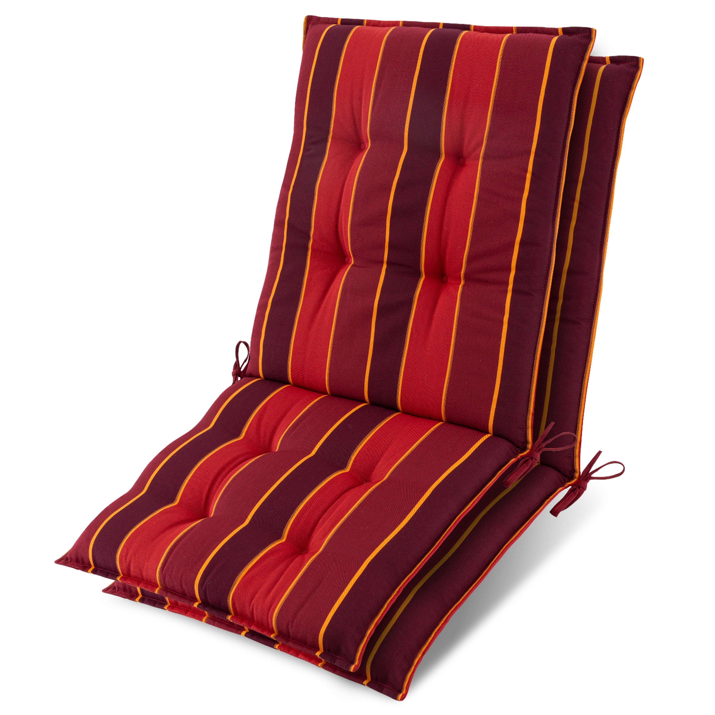 Beautissu Sitzauflage 2er Set Niedriglehner Auflage Sun-NL 100x50x8cm Rot-Gestreift, 8cm Dicke Gartenstuhlauflage mit Befestigung UV-Lichtechtheit 5