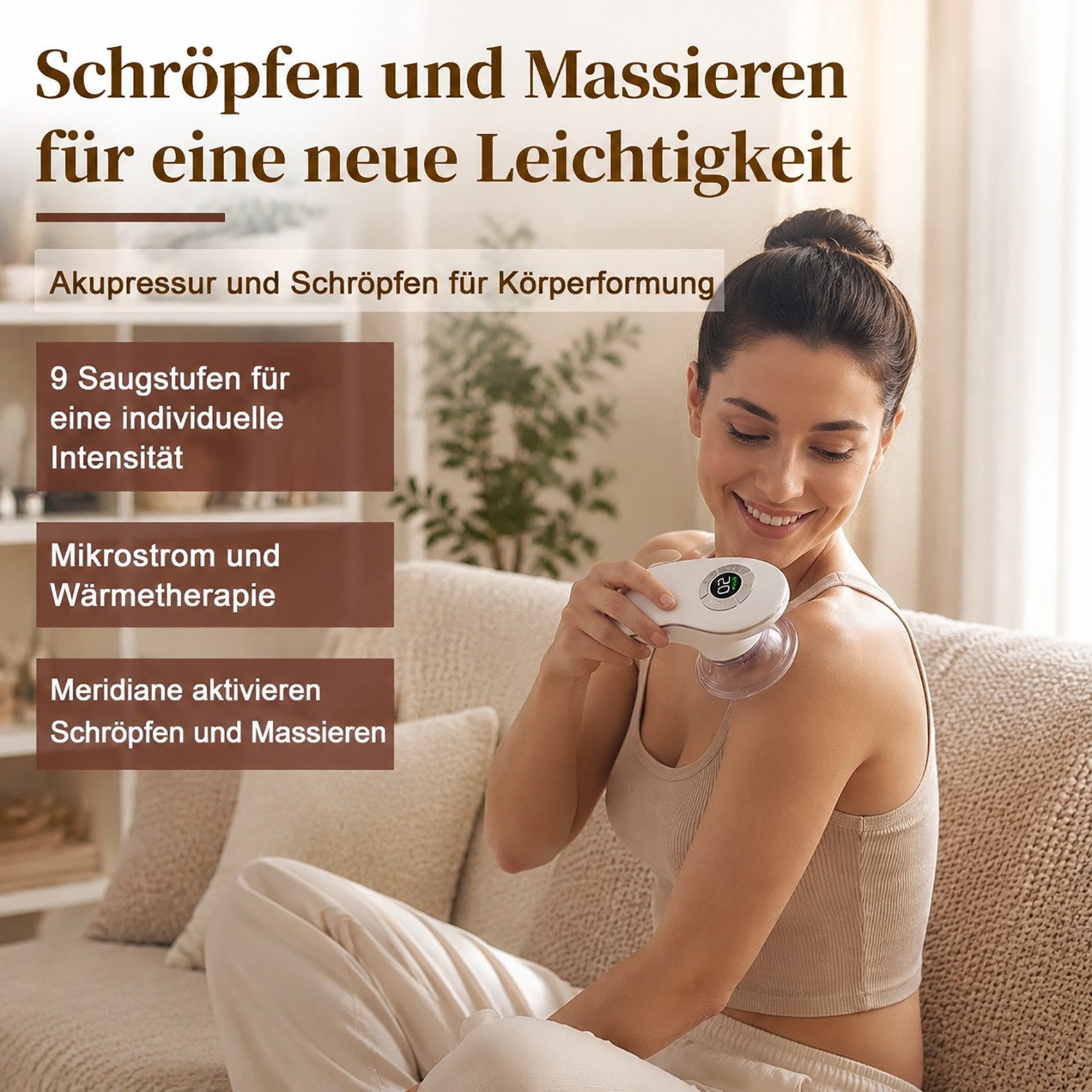 ibettertec Massagegerät 3-in-1 Massagegerät mit Vakuum-Schröpfmassage, EMS-Mikrostrom und Rotlicht-Wärmefunktion, 9 Saugstufen, 20-Min-Timer, für Gesicht und Körper