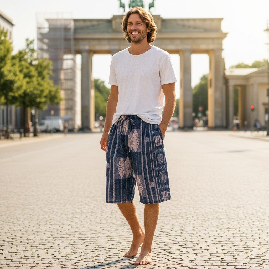 Guru-Shop Relaxhose Ethno Yogashorts, Ikat Shorts - blau Hippie, Ethno Styl günstig online kaufen