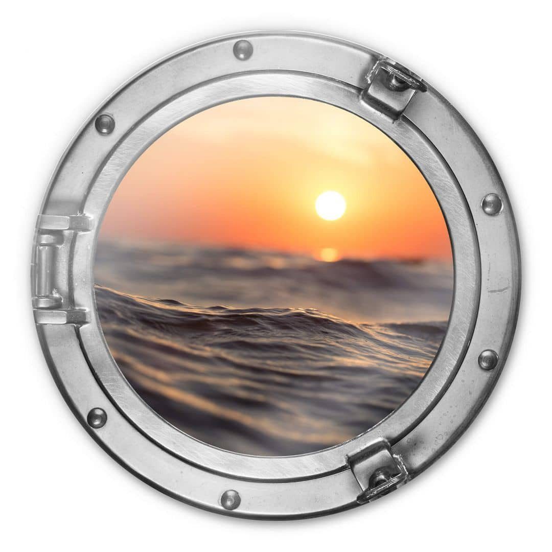 K&L Wall Art Glasbild Glas Wandbild Rund Glasbild Bullauge Meer Sonnenuntergang, Wandschutz Deko Изображения